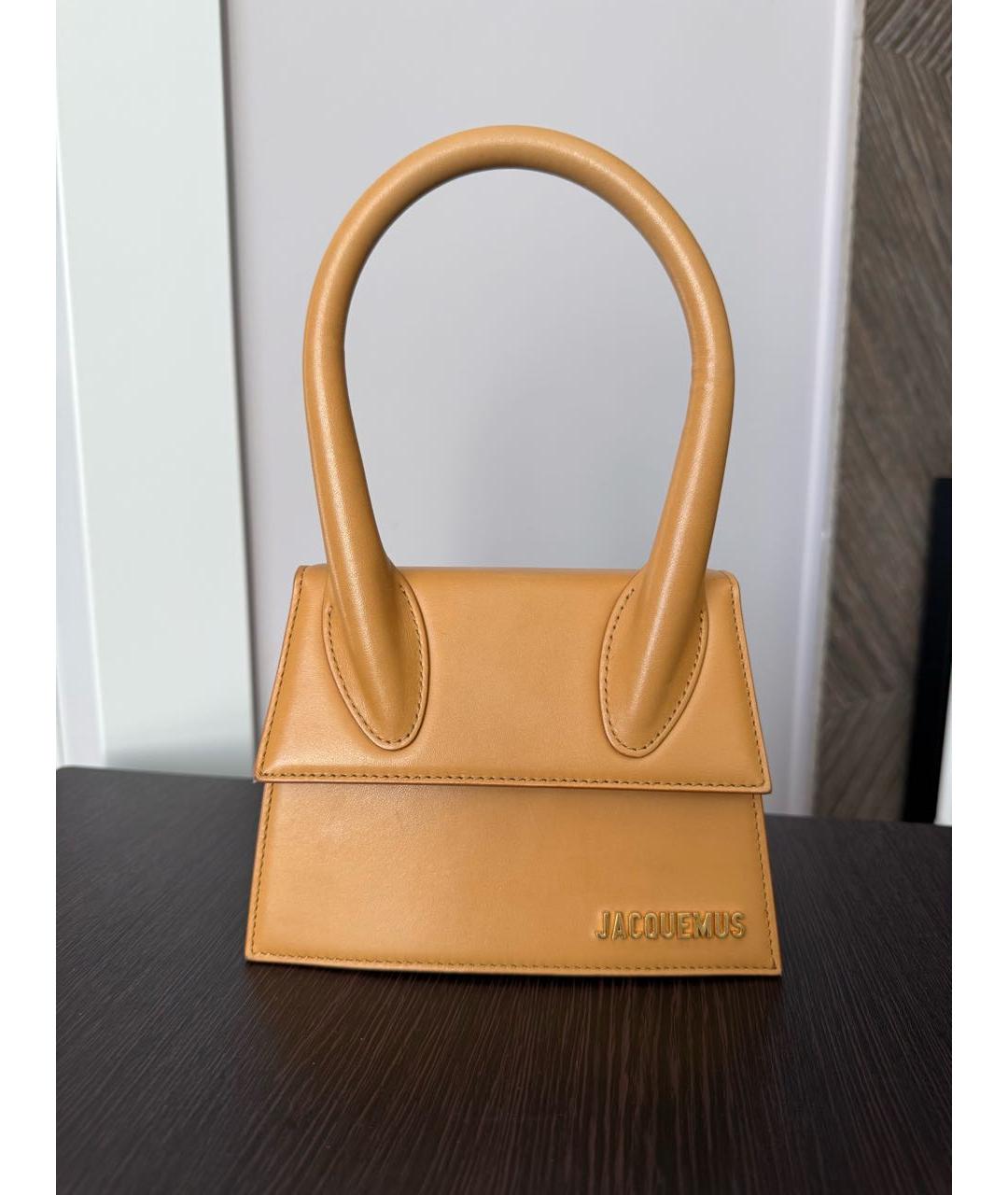 JACQUEMUS Оранжевая кожаная сумка с короткими ручками, фото 8