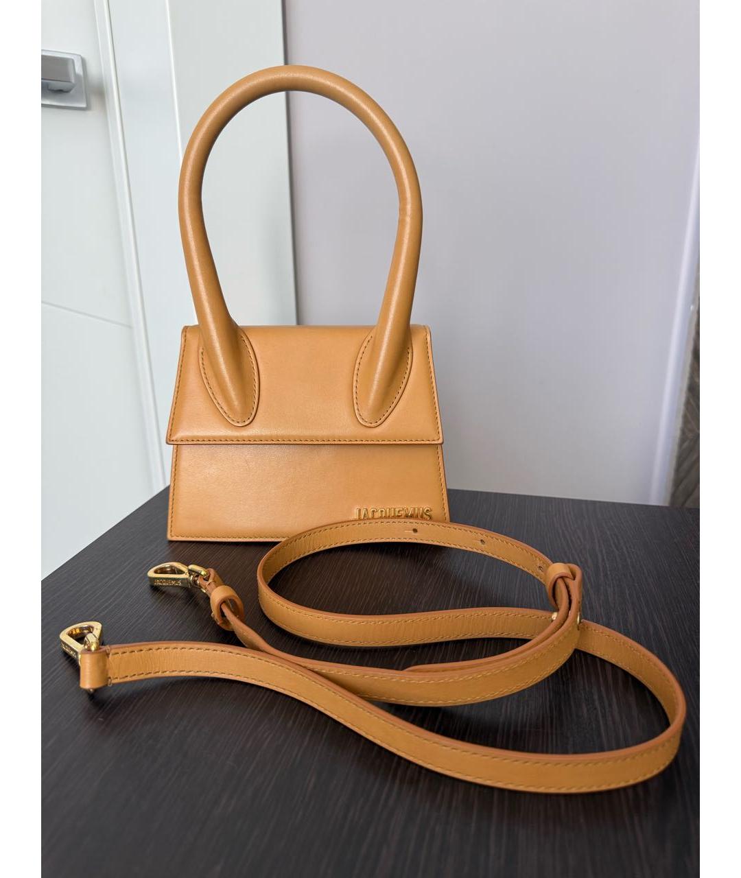 JACQUEMUS Оранжевая кожаная сумка с короткими ручками, фото 6