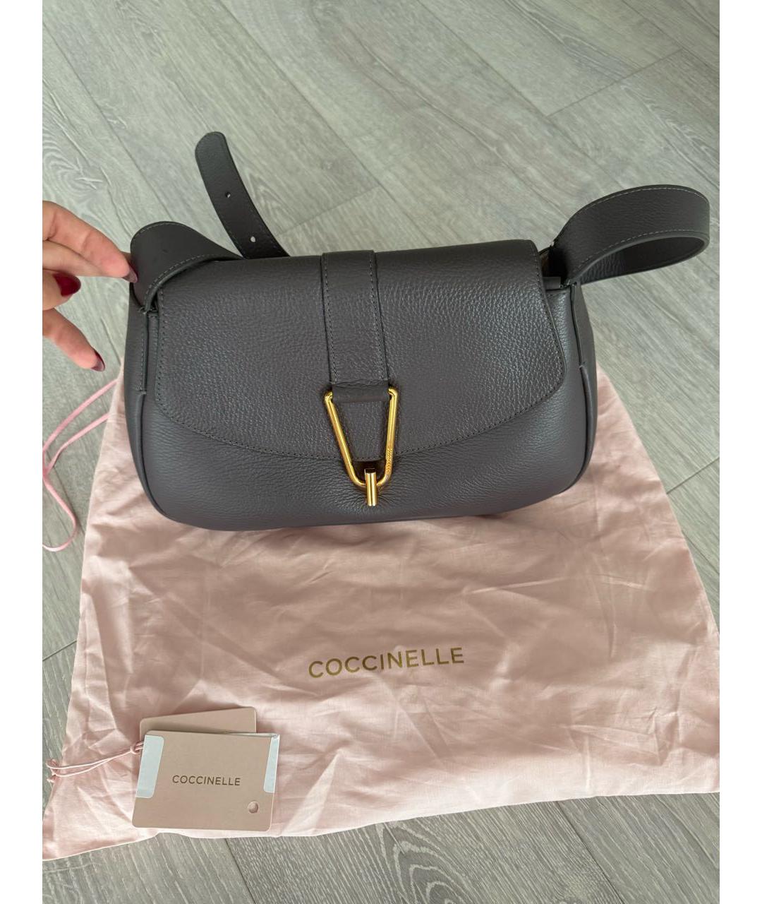 COCCINELLE Антрацитовая кожаная сумка с короткими ручками, фото 8