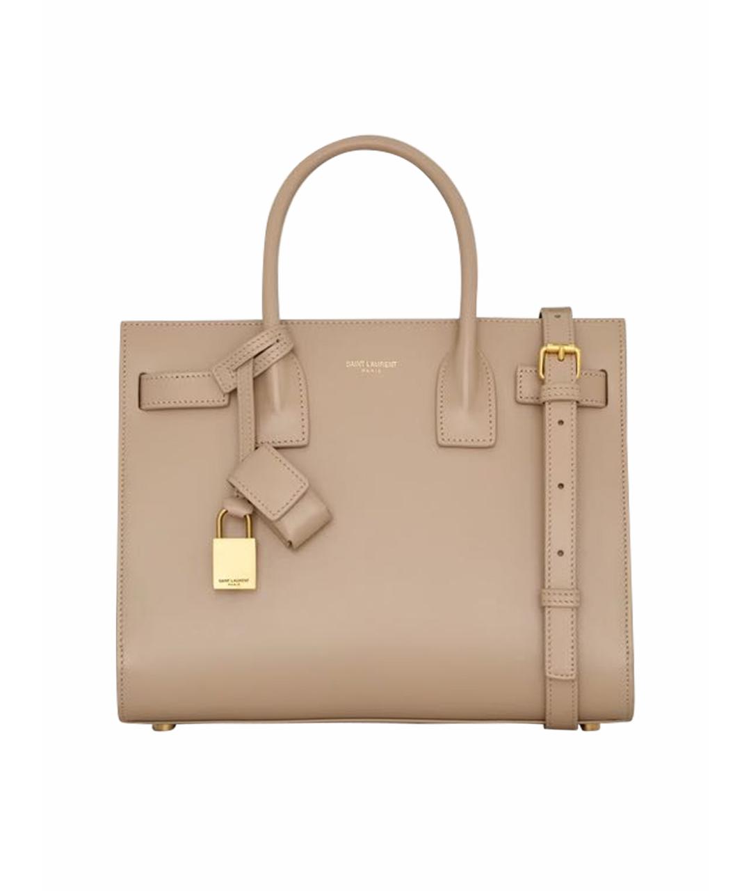 SAINT LAURENT Бежевая кожаная сумка на плечо, фото 1