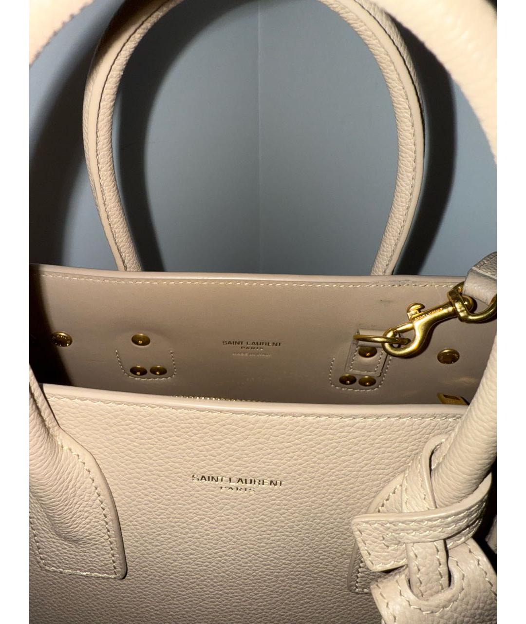 SAINT LAURENT Бежевая кожаная сумка на плечо, фото 7