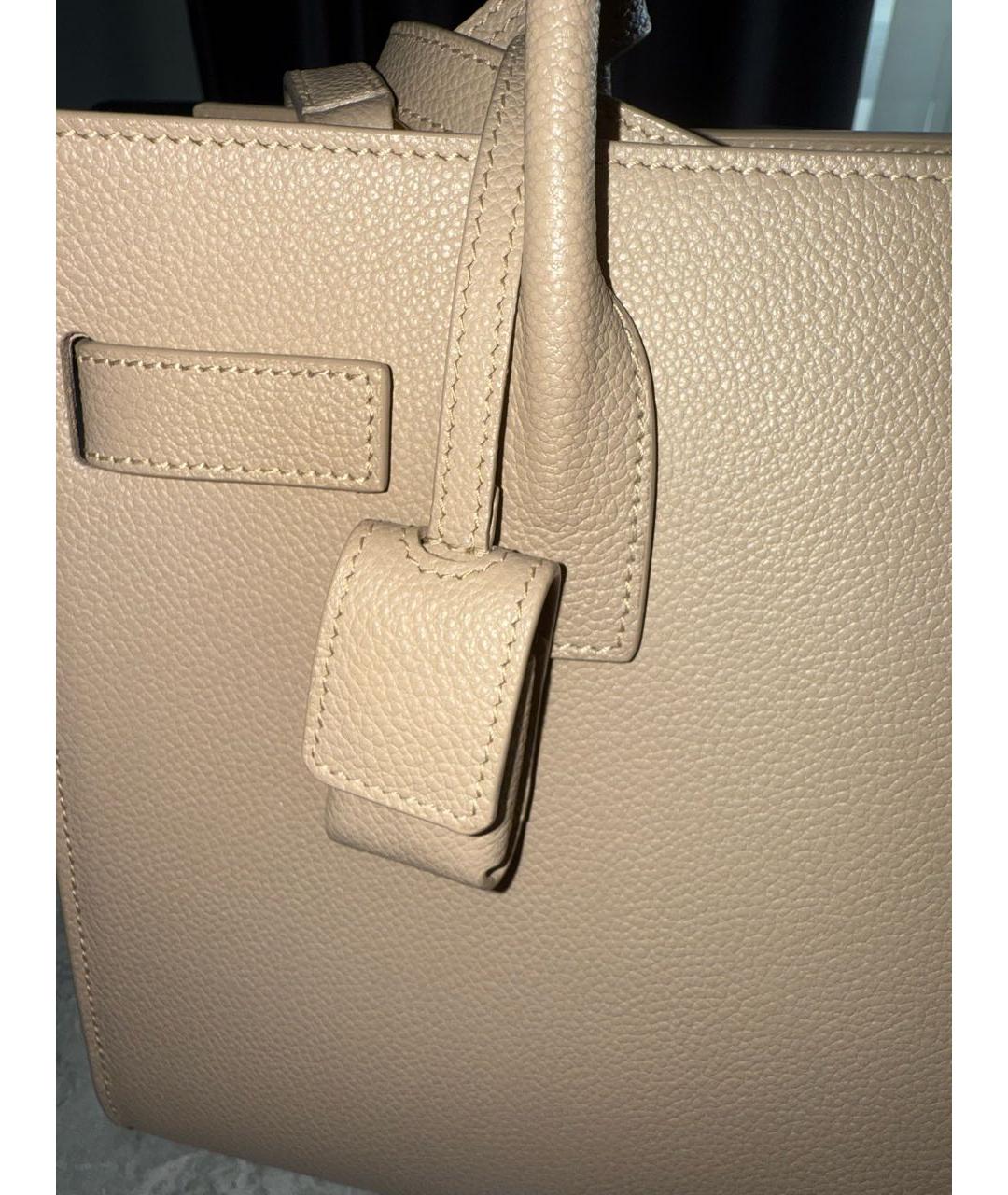 SAINT LAURENT Бежевая кожаная сумка на плечо, фото 5
