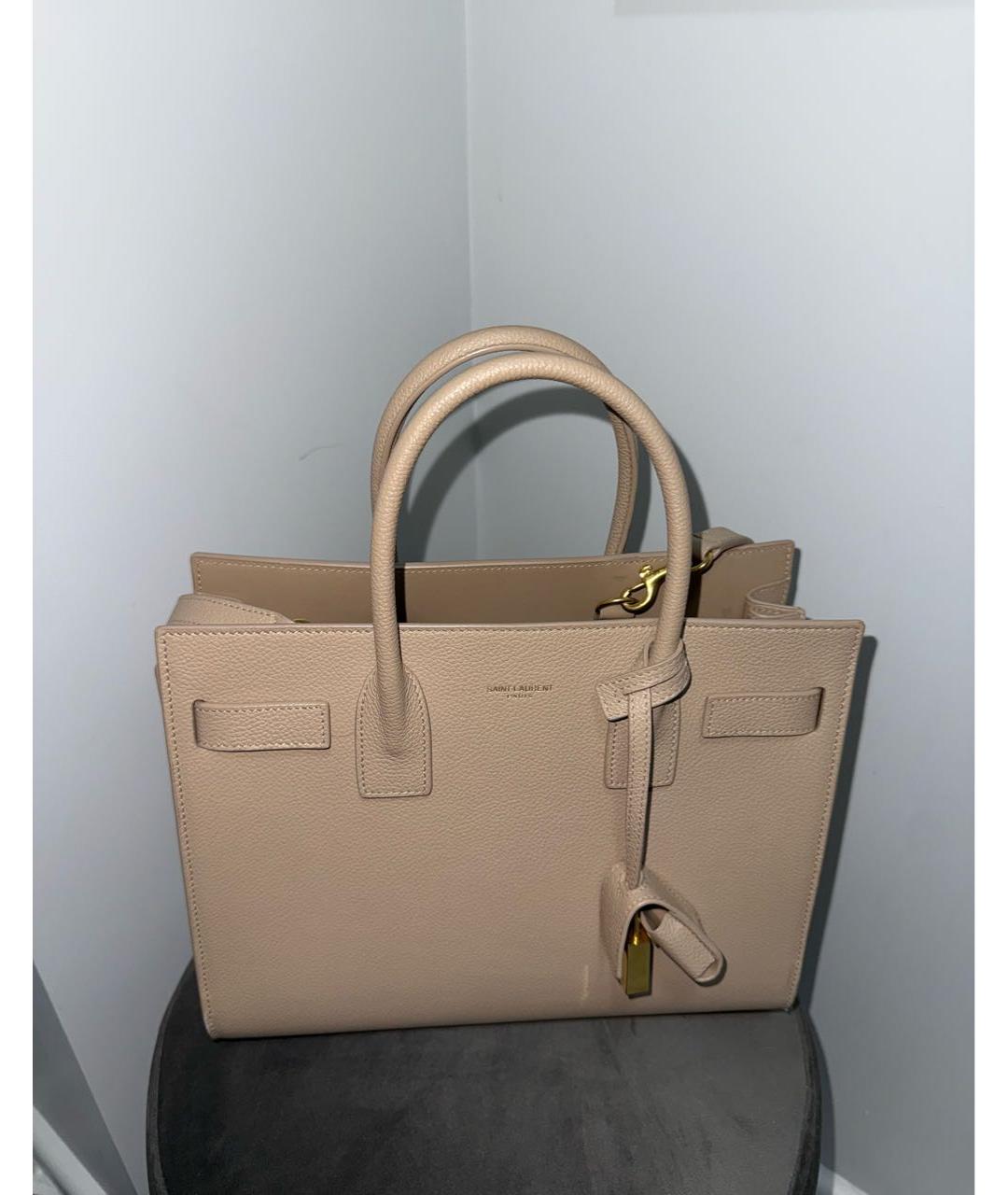 SAINT LAURENT Бежевая кожаная сумка на плечо, фото 2