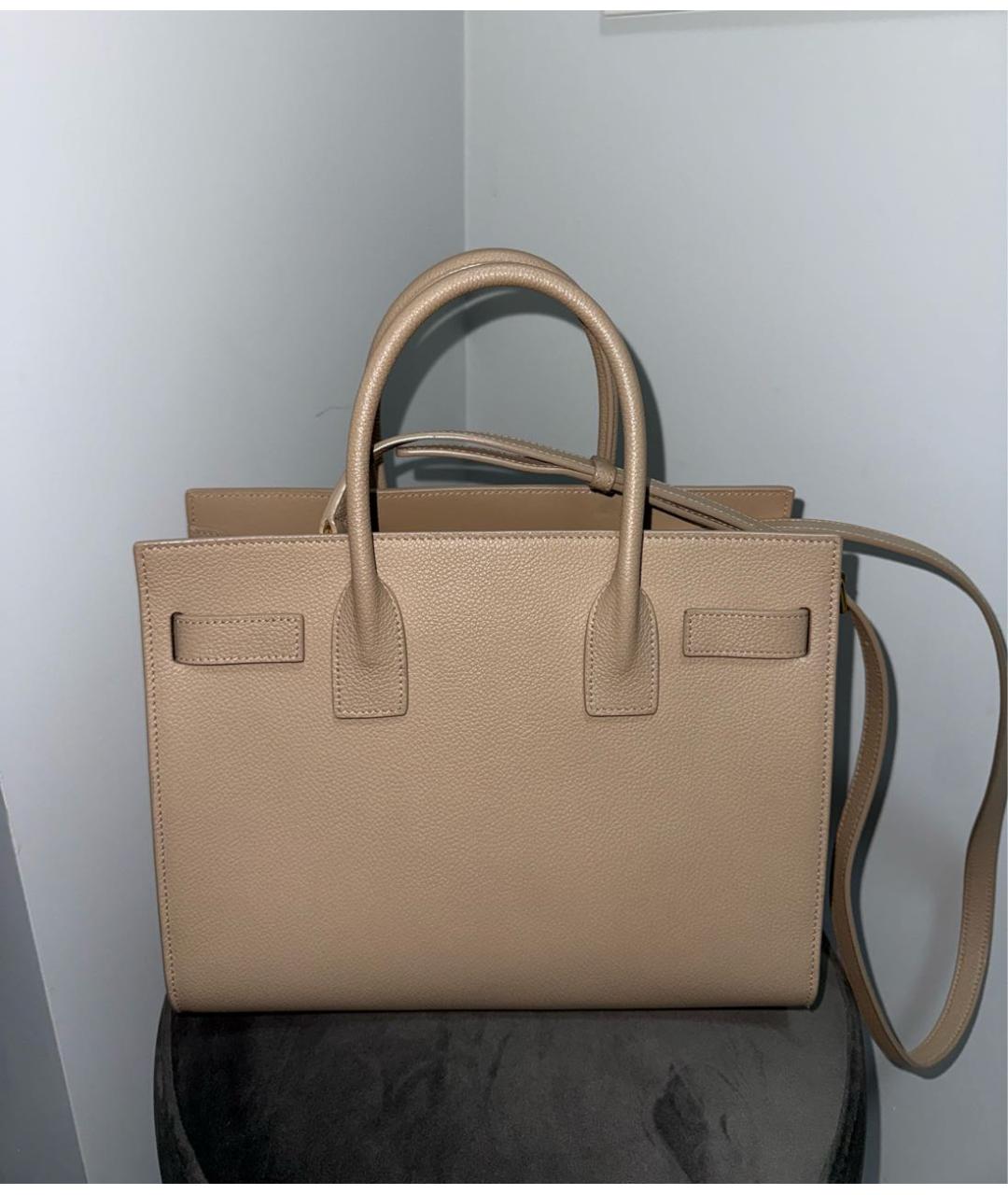 SAINT LAURENT Бежевая кожаная сумка на плечо, фото 3