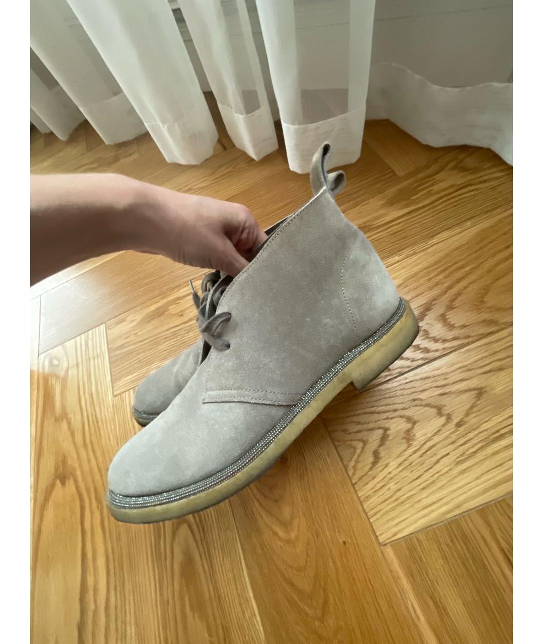 BRUNELLO CUCINELLI Антрацитовые замшевые ботинки, фото 6