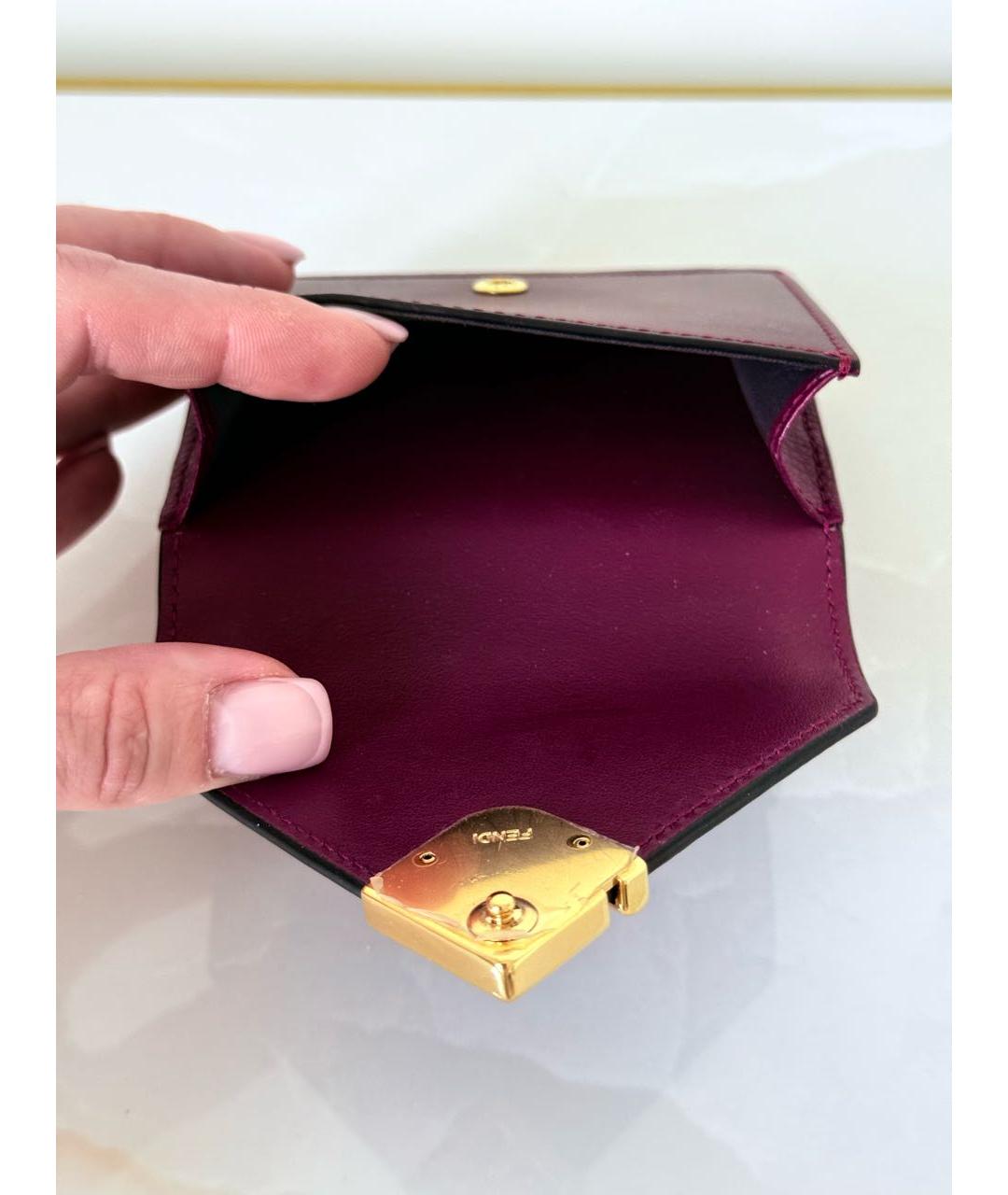 FENDI Бордовый кожаный кошелек, фото 6