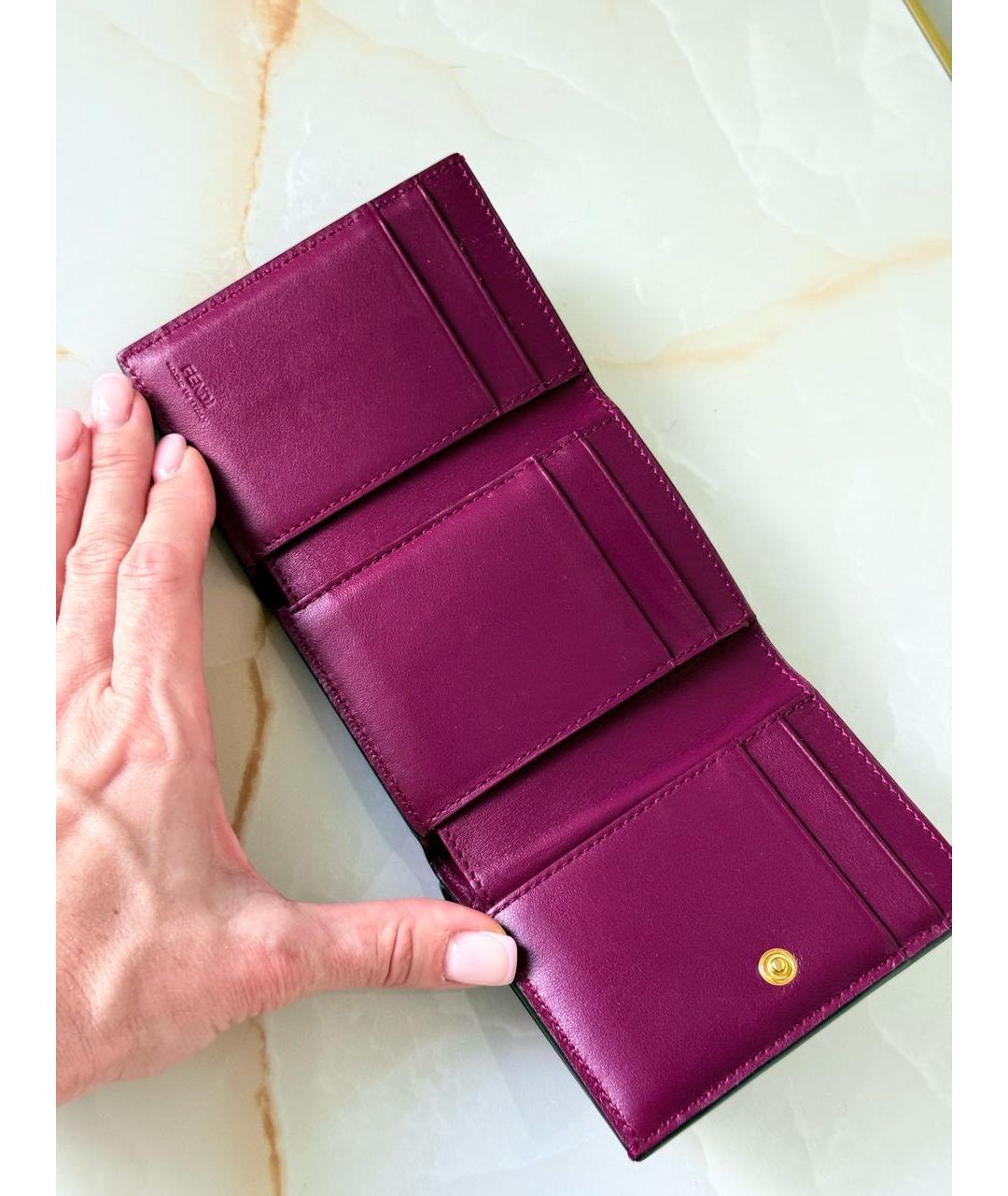 FENDI Бордовый кожаный кошелек, фото 8