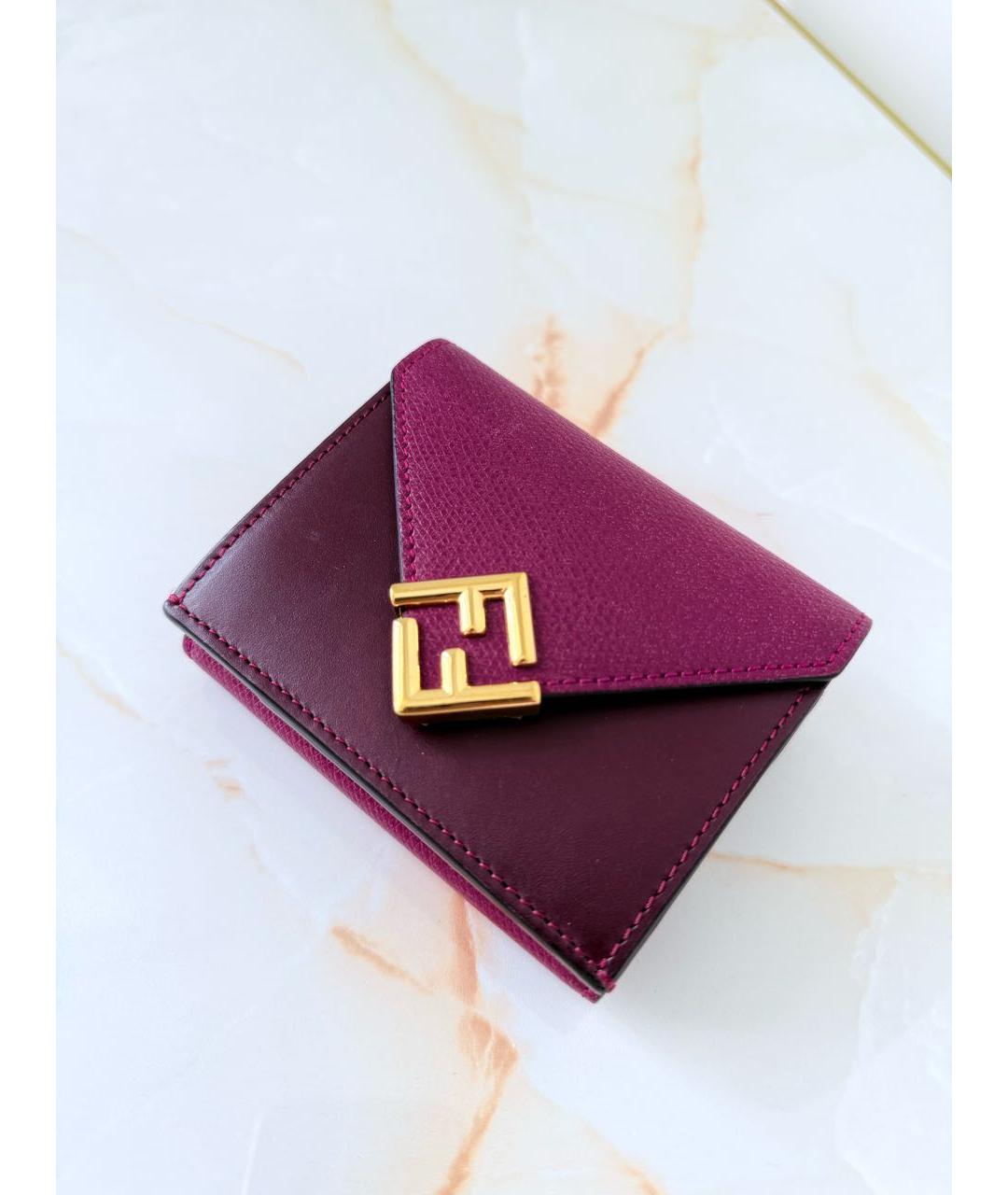 FENDI Бордовый кожаный кошелек, фото 9