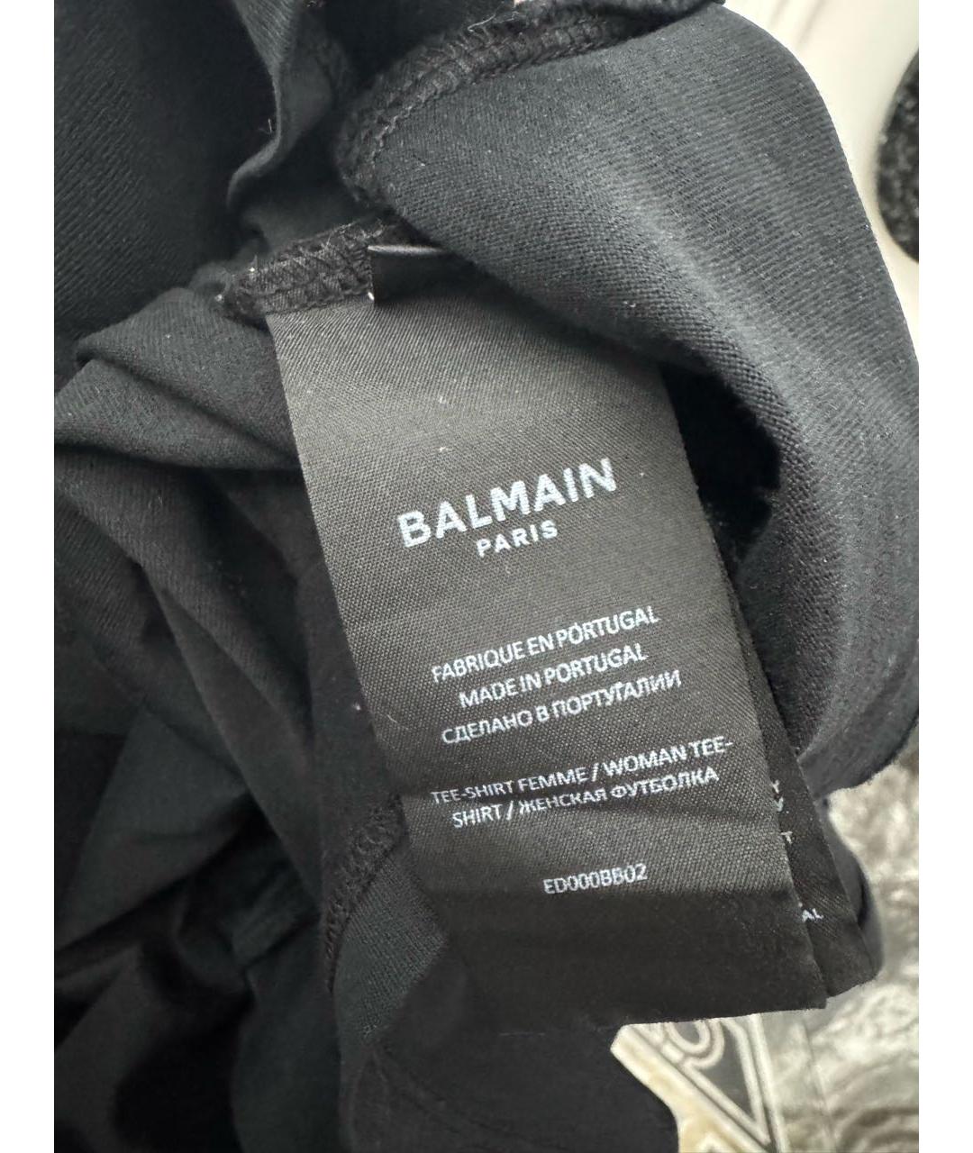 BALMAIN Черная хлопко-эластановая футболка, фото 5