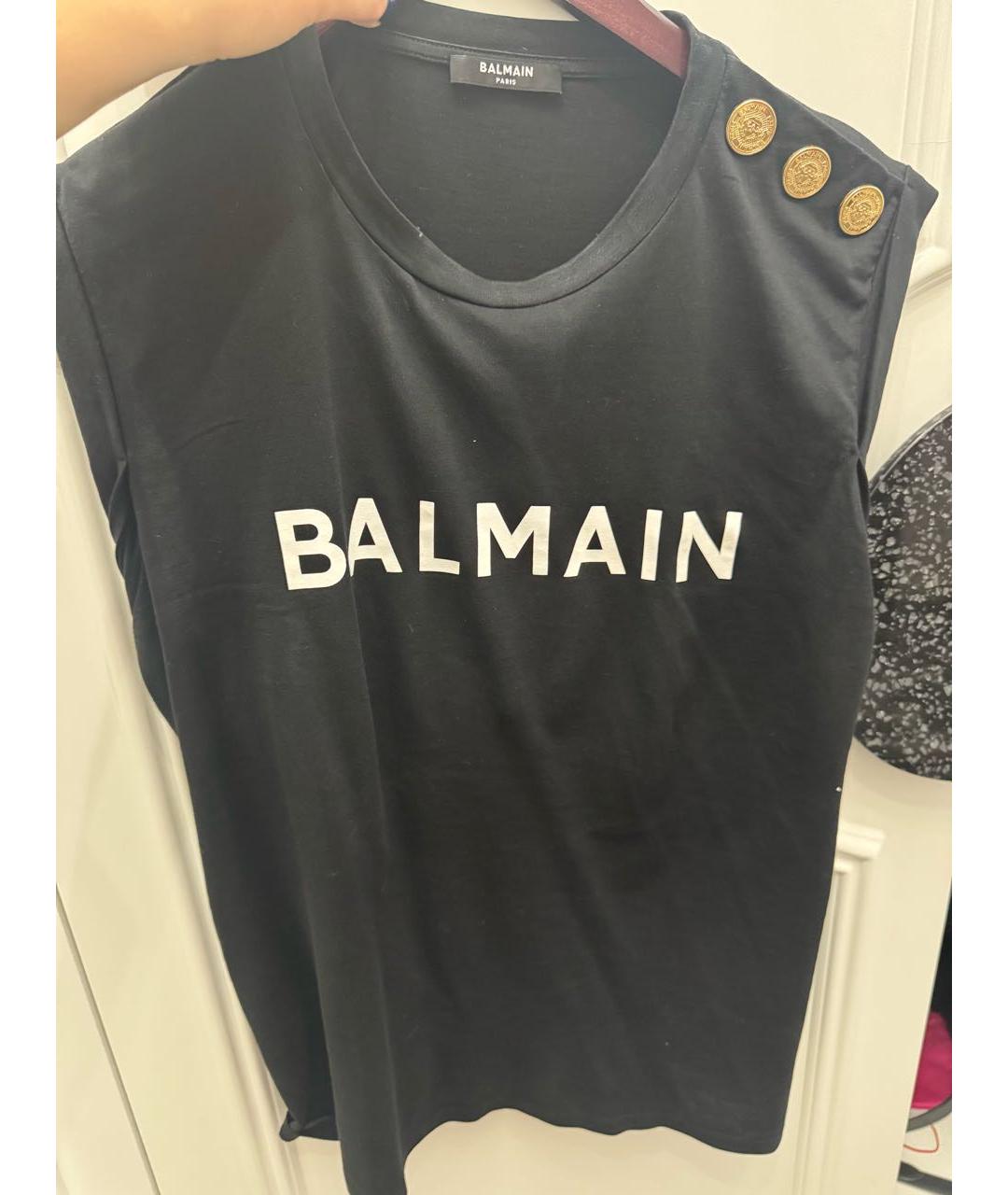 BALMAIN Черная хлопко-эластановая футболка, фото 2