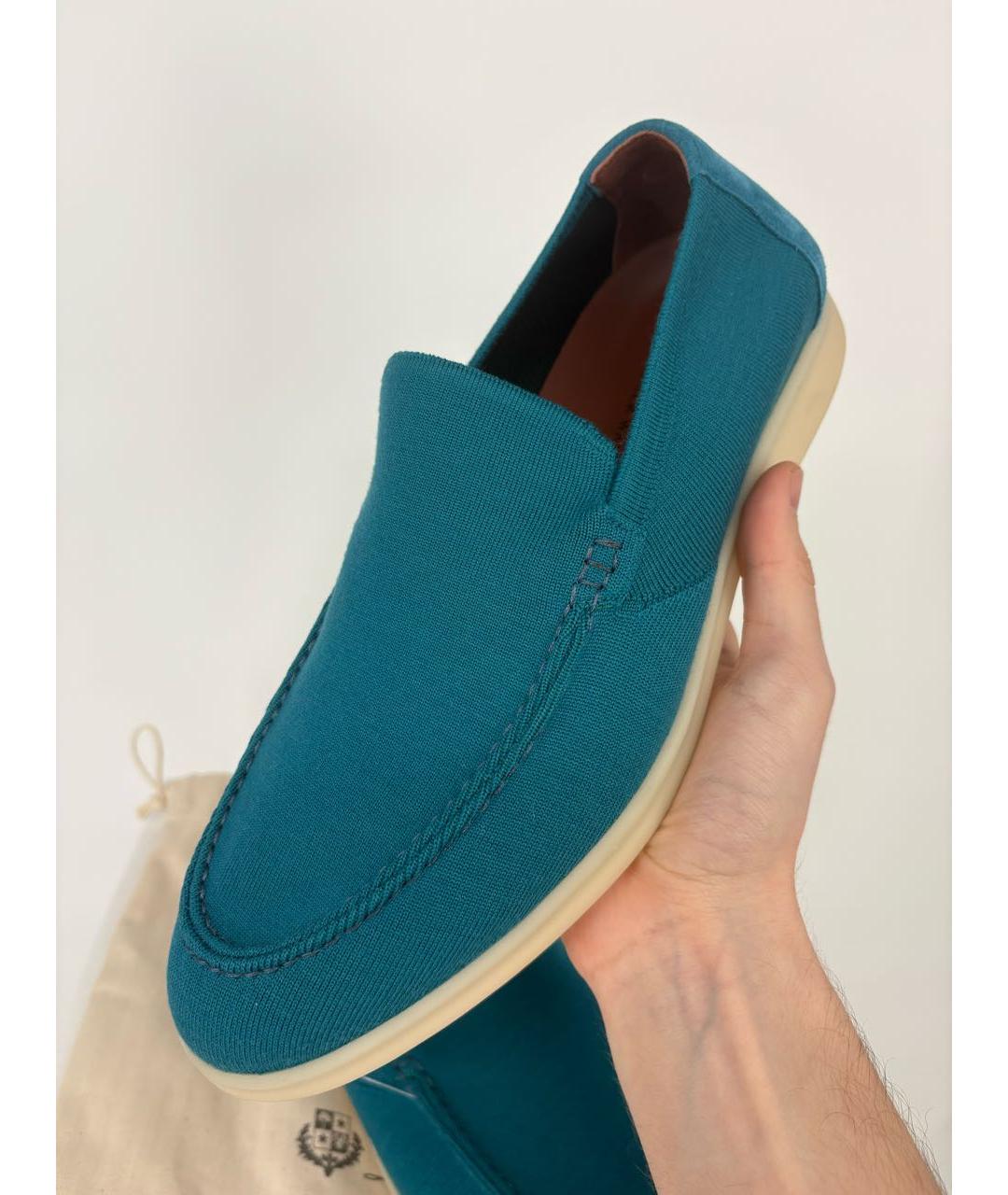 LORO PIANA Бирюзовые текстильные лоферы, фото 3