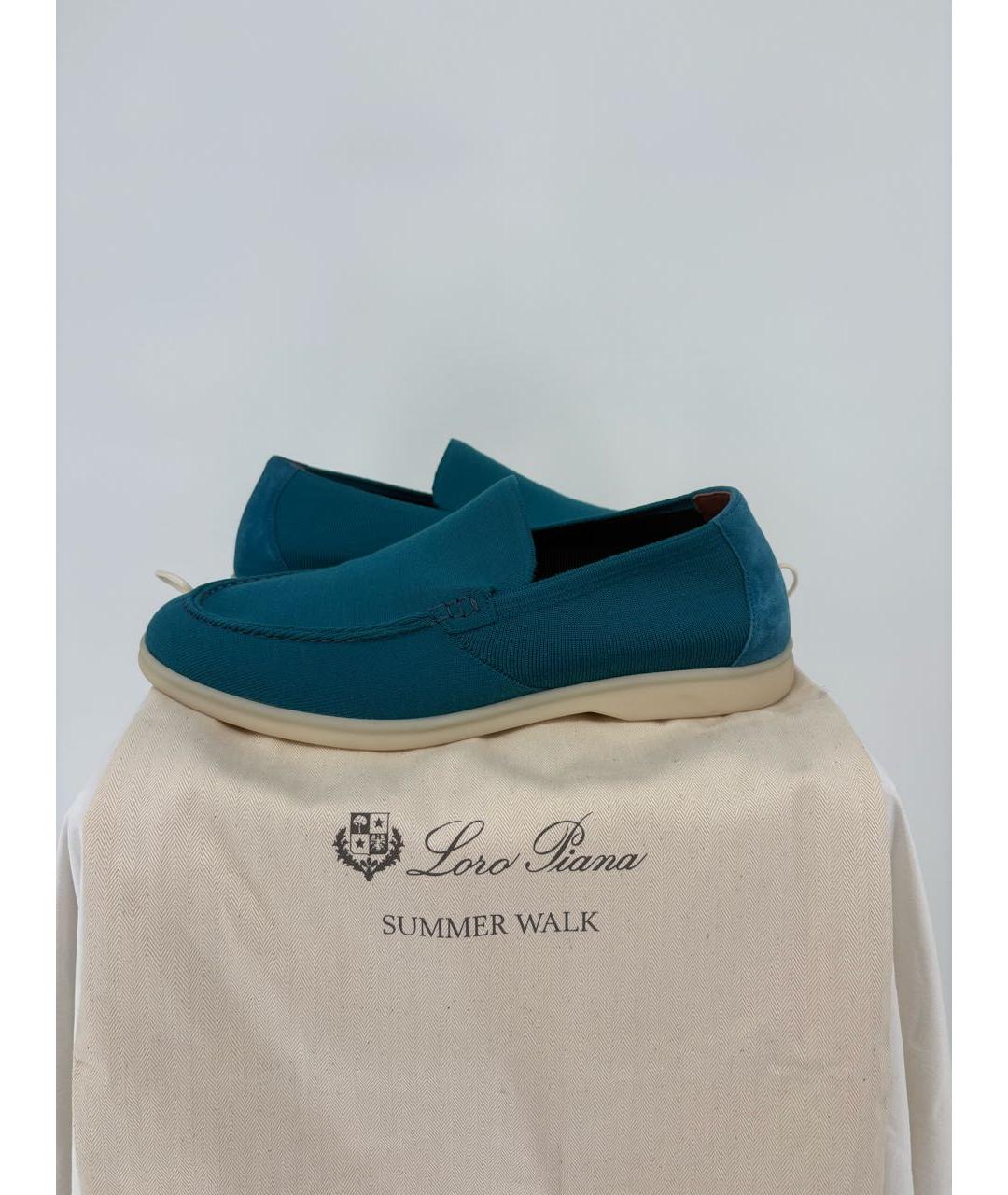 LORO PIANA Бирюзовые текстильные лоферы, фото 9