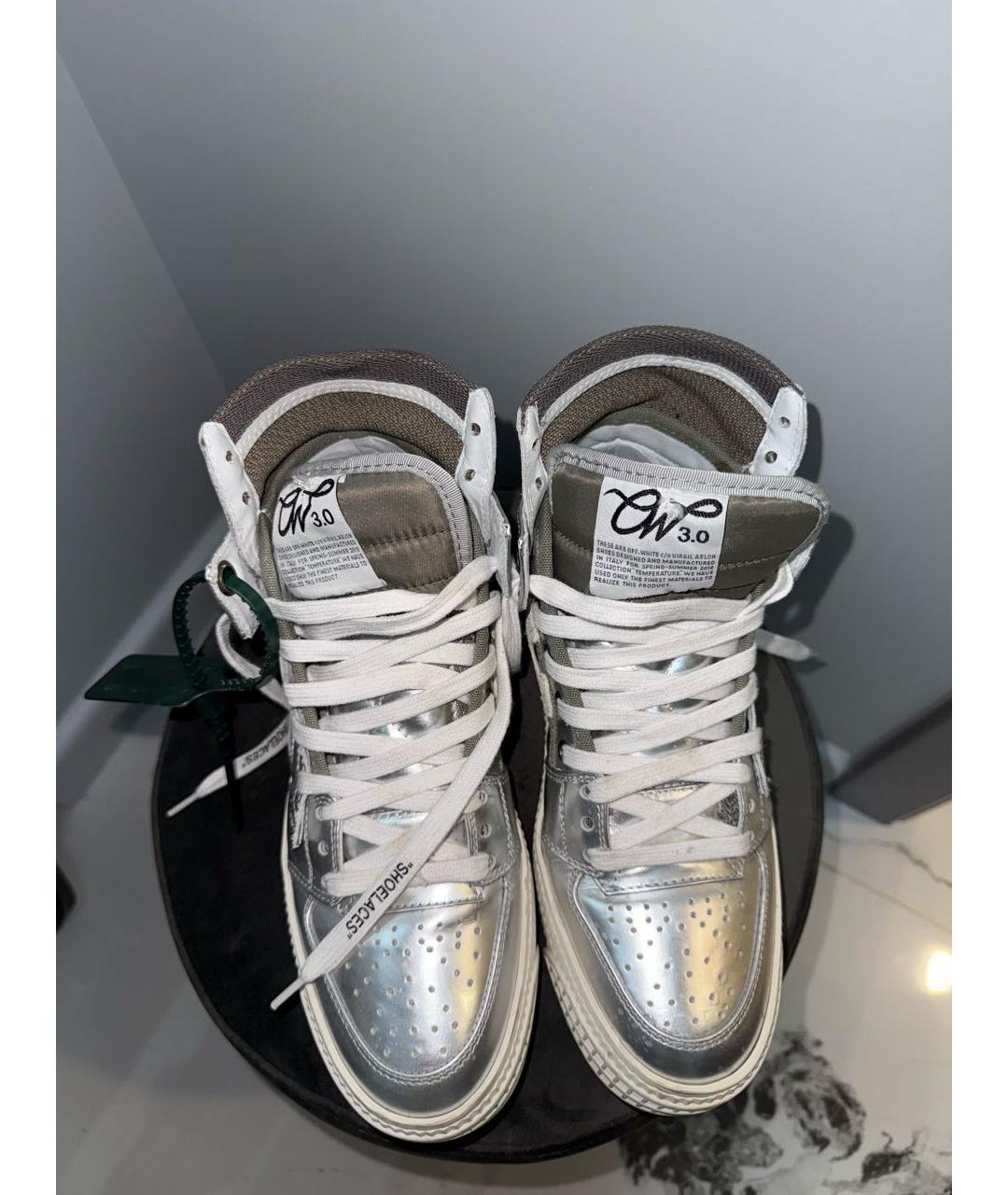 OFF-WHITE Серебряные кроссовки из лакированной кожи, фото 5