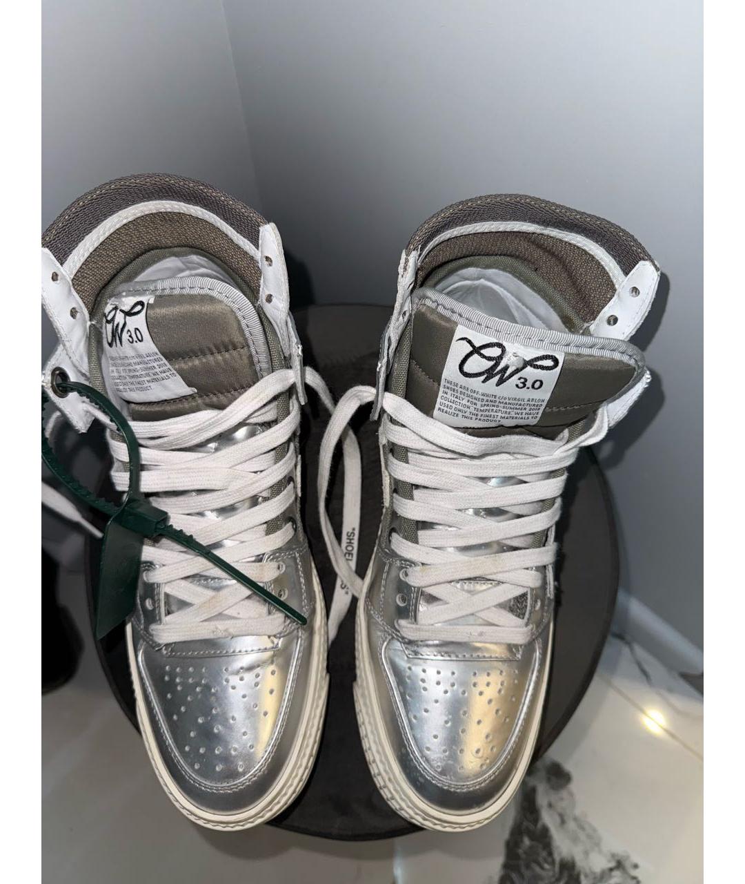 OFF-WHITE Серебряные кроссовки из лакированной кожи, фото 3