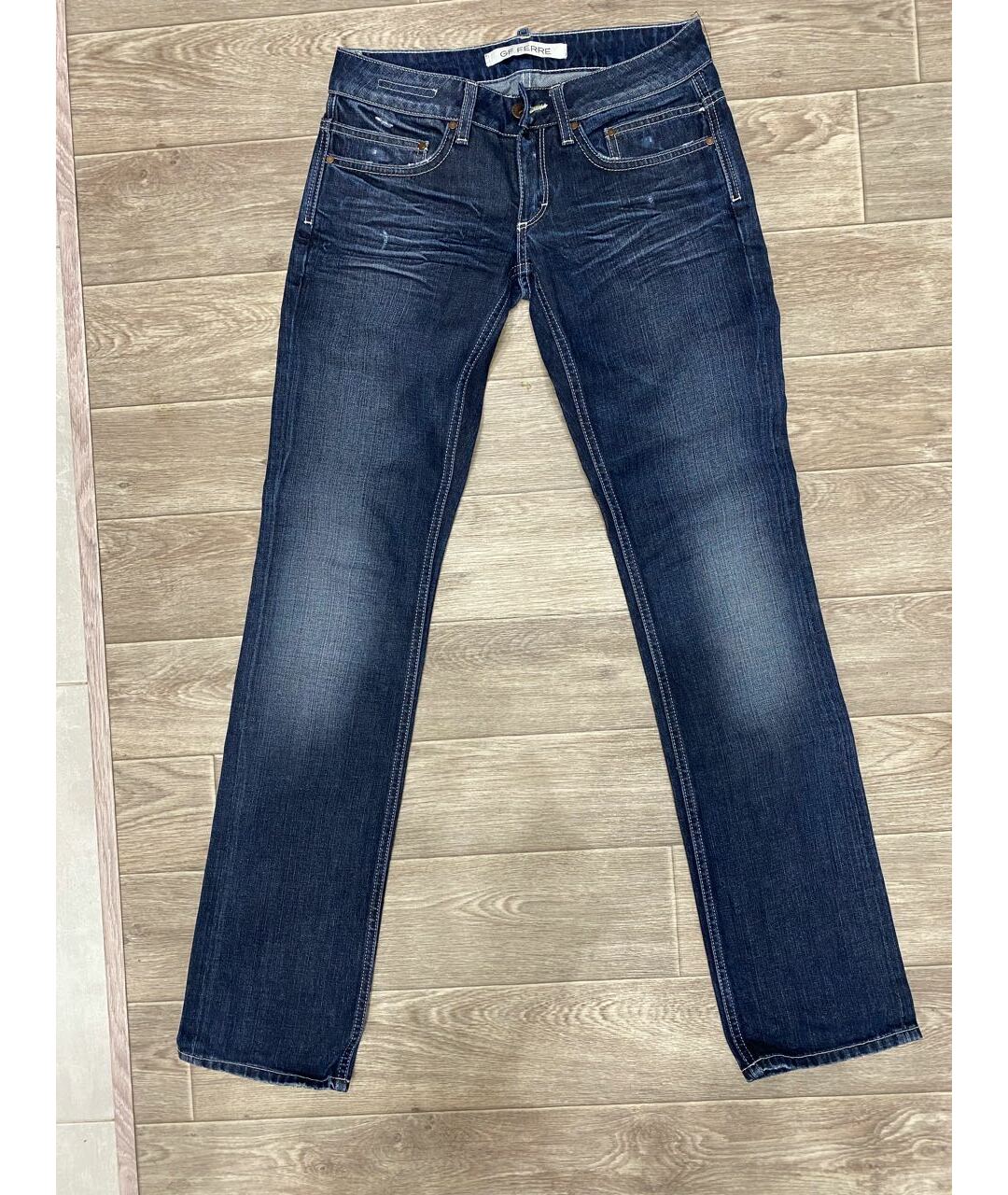 GIANFRANCO FERRE Синие хлопковые прямые джинсы, фото 9