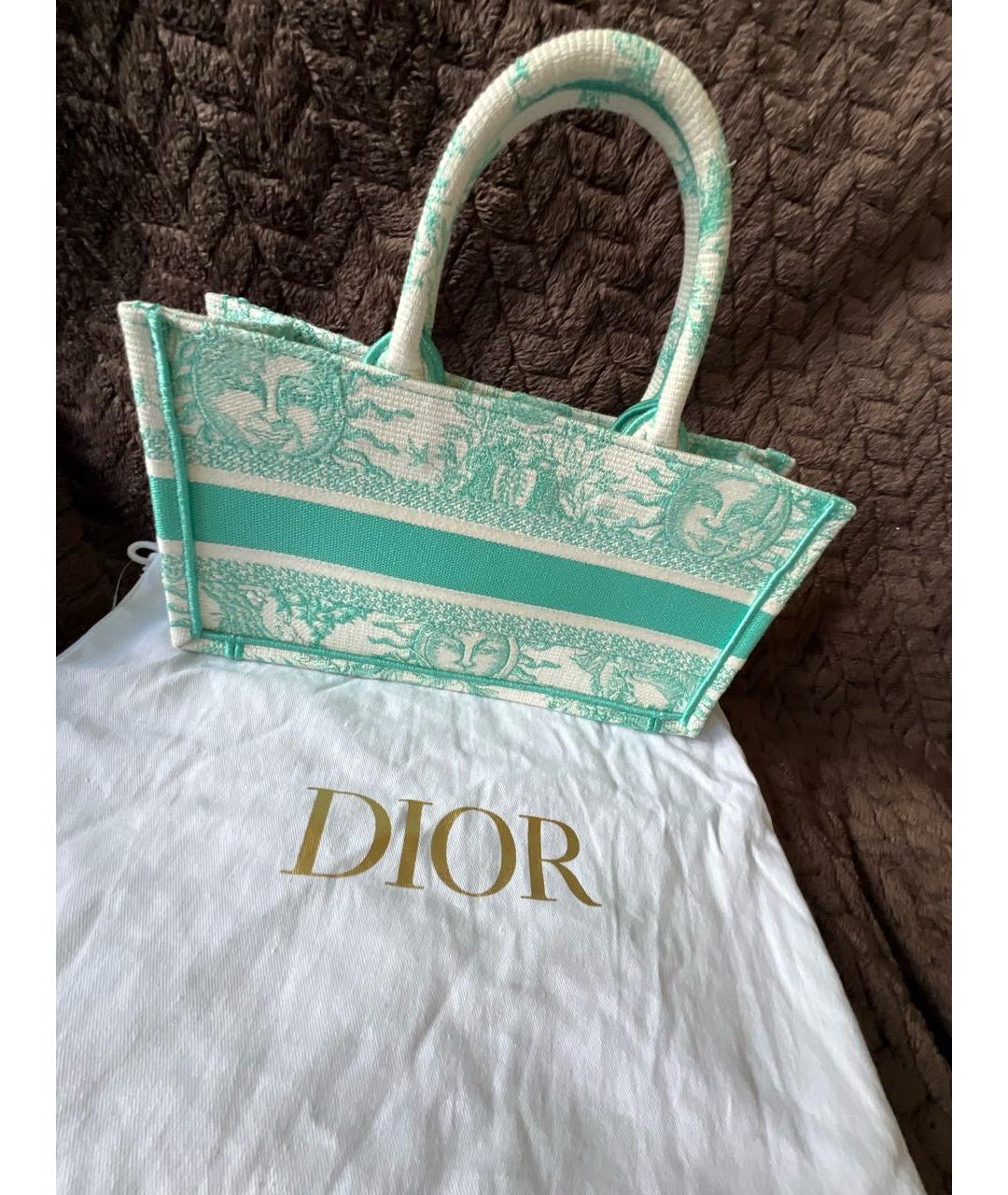 CHRISTIAN DIOR Бирюзовая хлопковая сумка с короткими ручками, фото 2