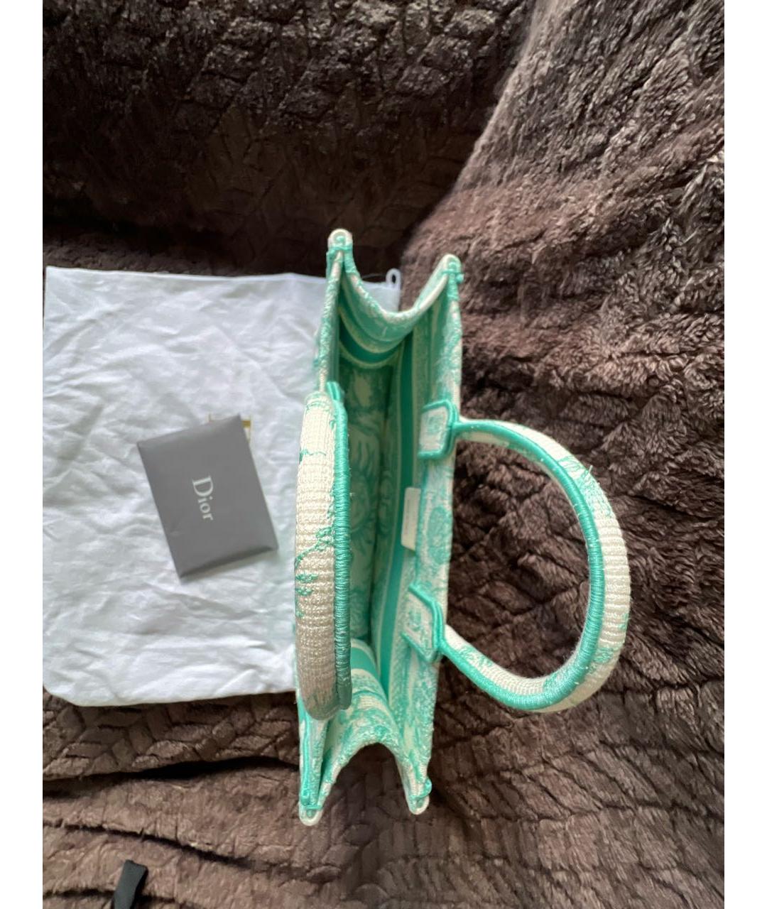 CHRISTIAN DIOR Бирюзовая хлопковая сумка с короткими ручками, фото 4