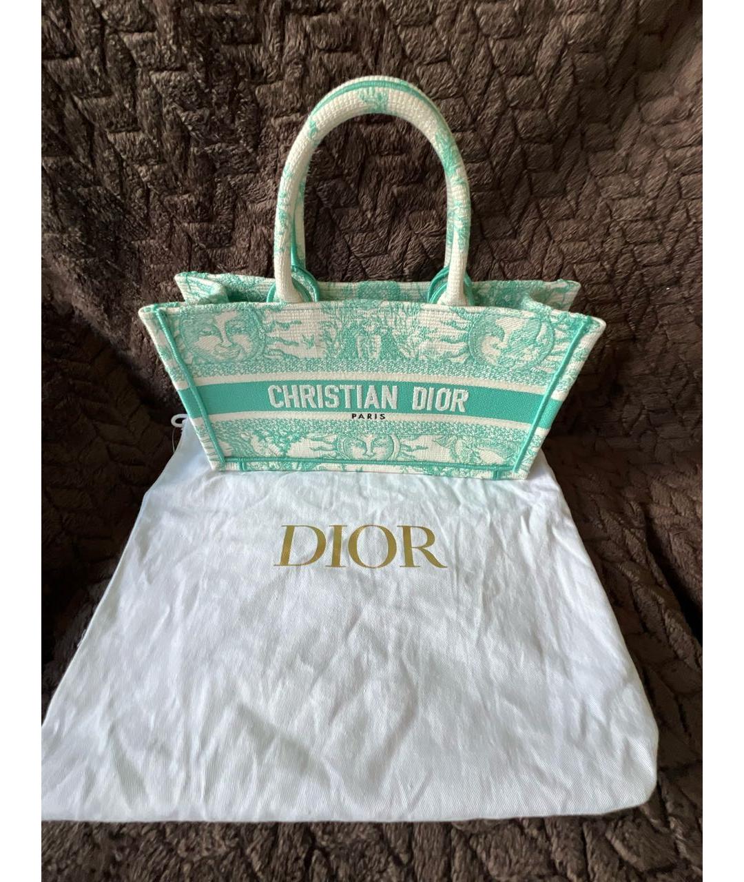 CHRISTIAN DIOR Бирюзовая хлопковая сумка с короткими ручками, фото 5