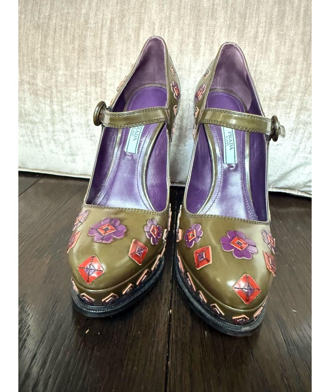 PRADA Хаки кожаные туфли, фото 4