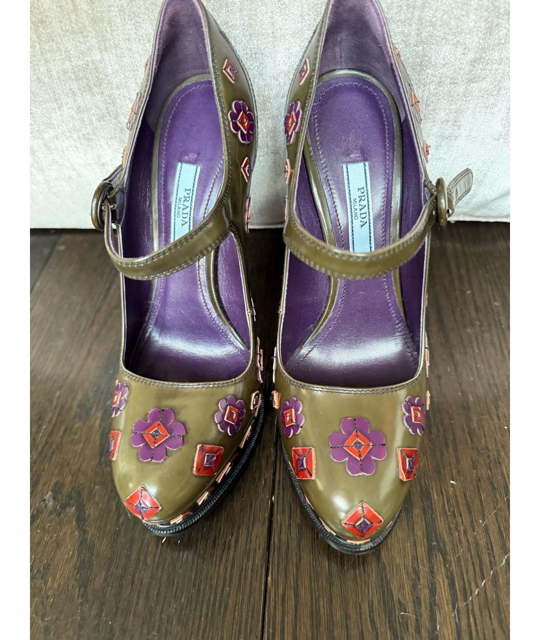 PRADA Хаки кожаные туфли, фото 2