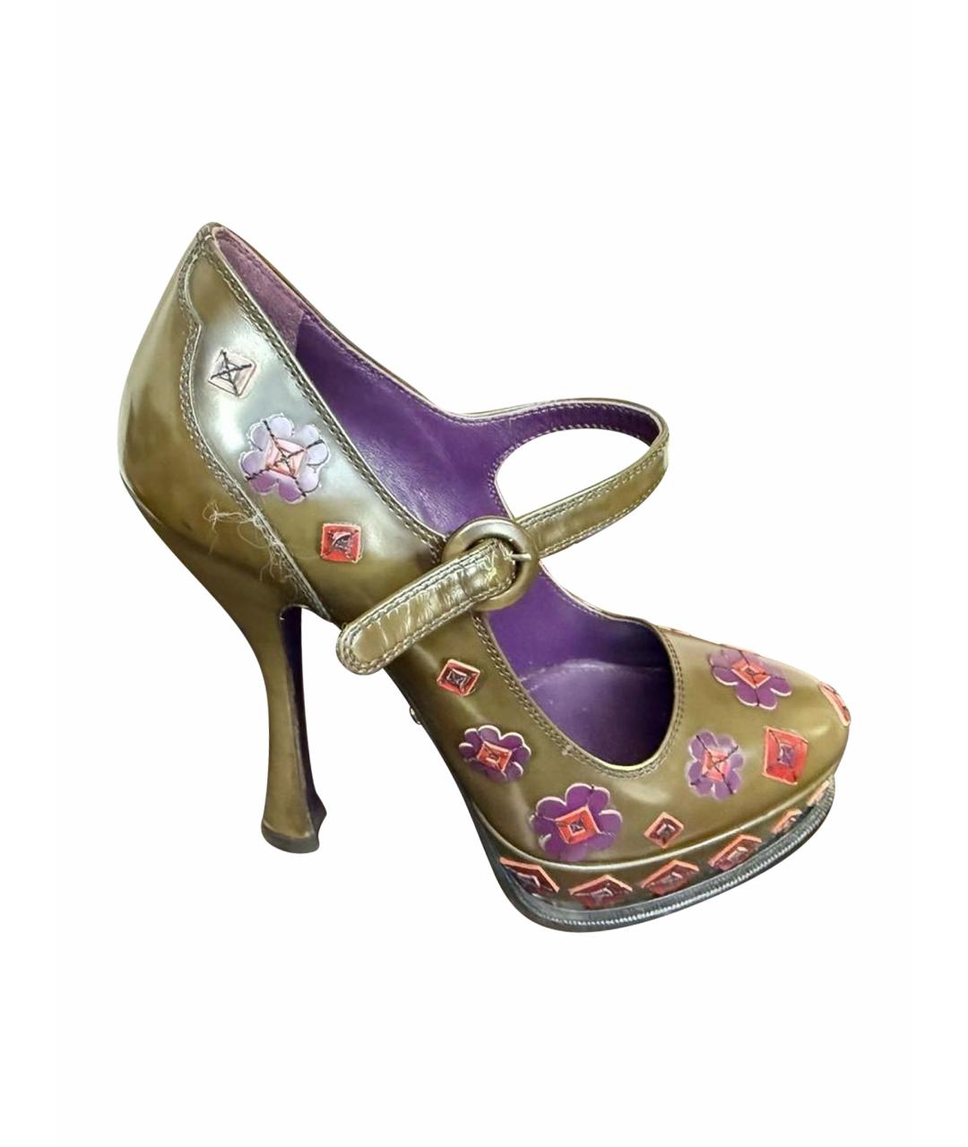 PRADA Хаки кожаные туфли, фото 1