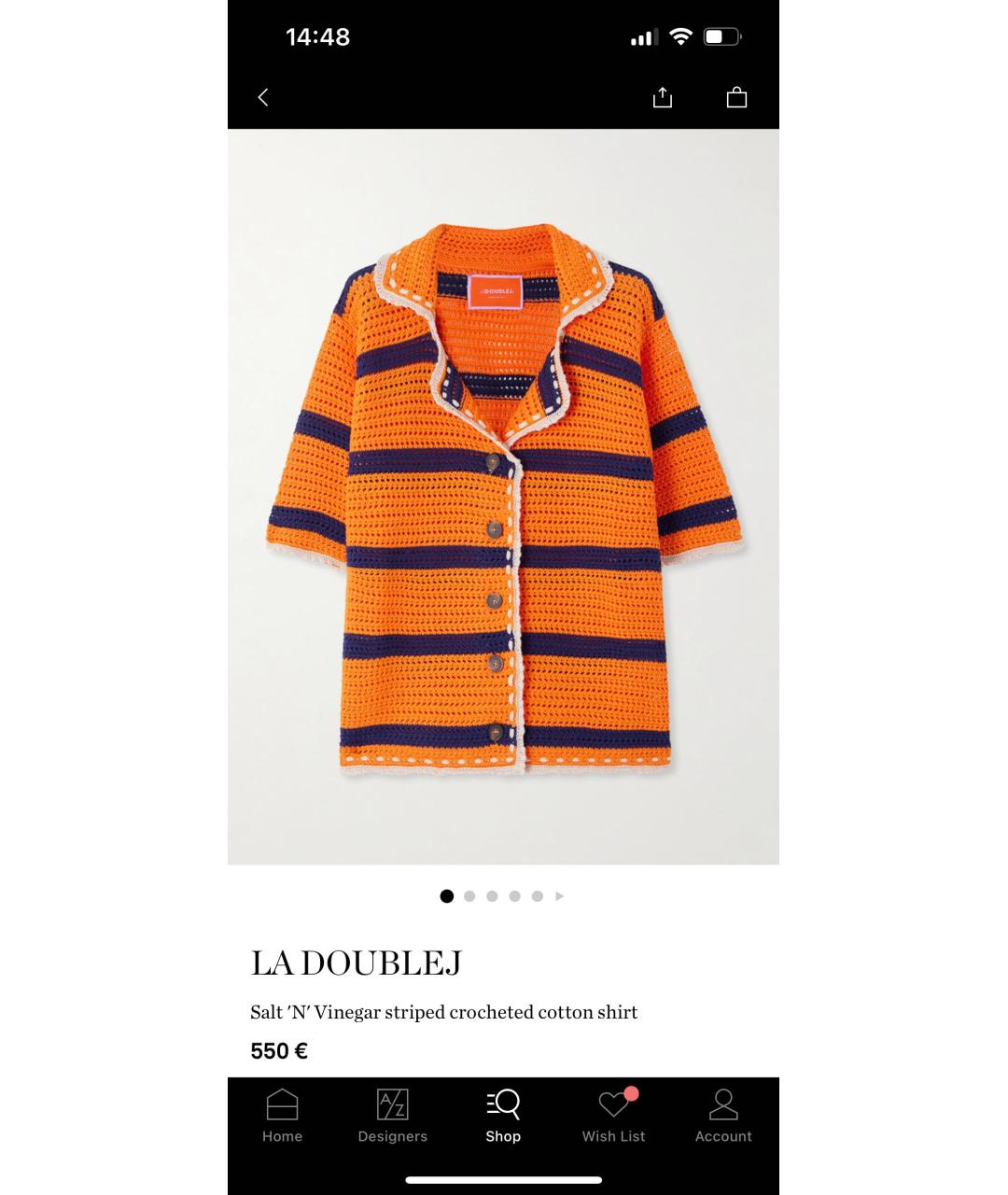 LA DOUBLE J Оранжевая хлопковая рубашка, фото 5