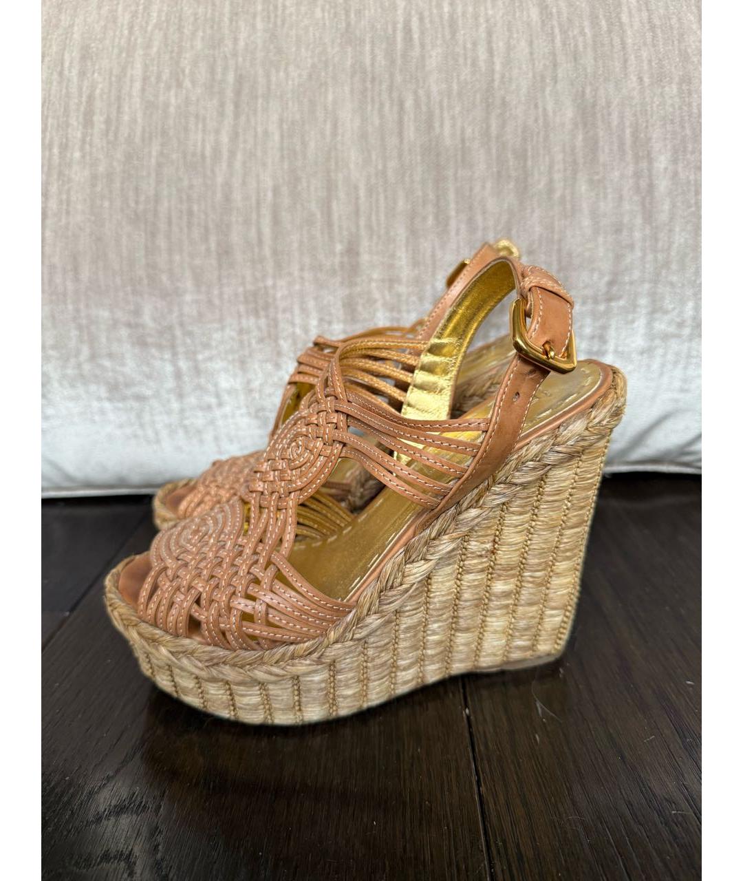 PRADA Бежевые кожаные босоножки, фото 9