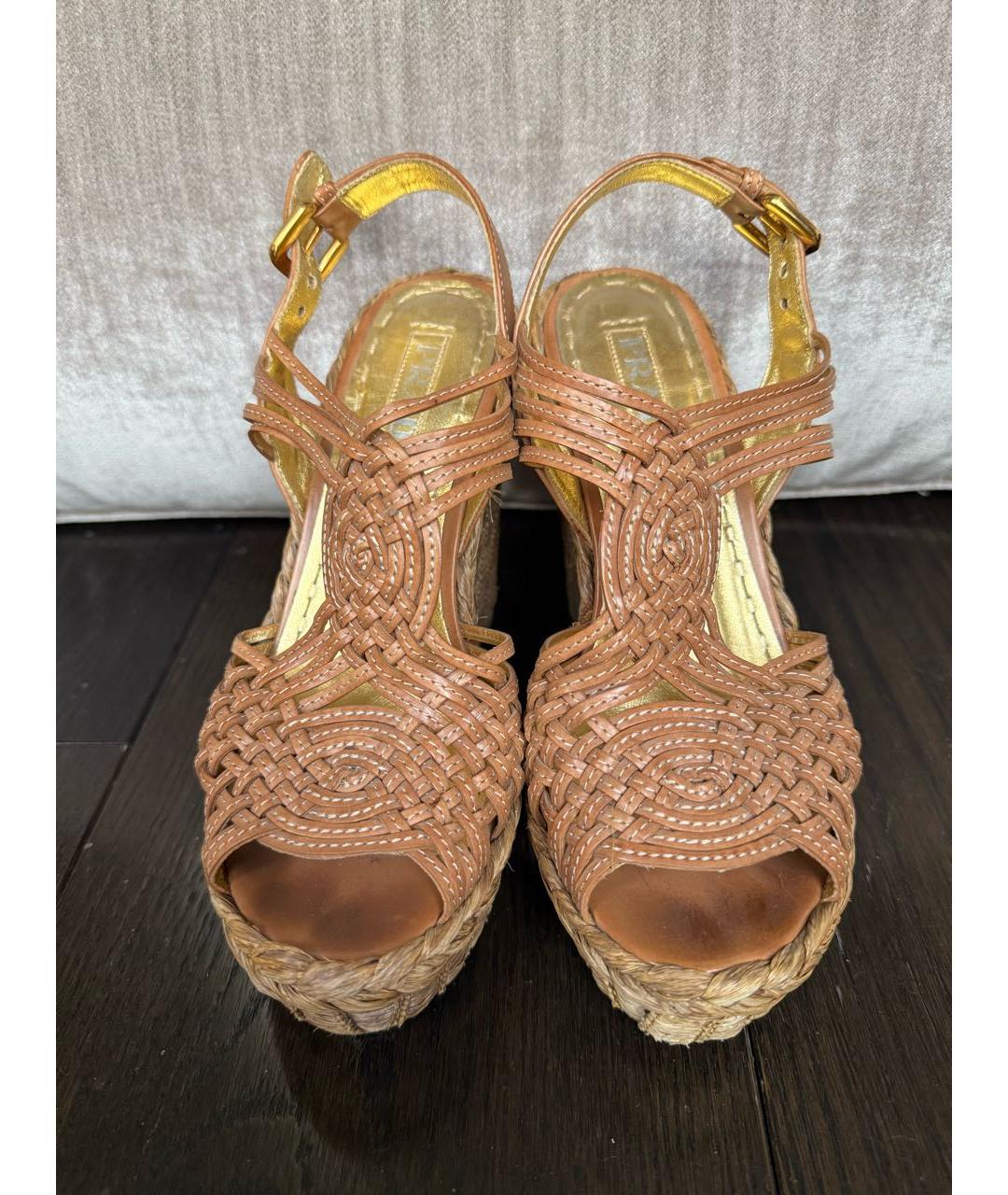 PRADA Бежевые кожаные босоножки, фото 2