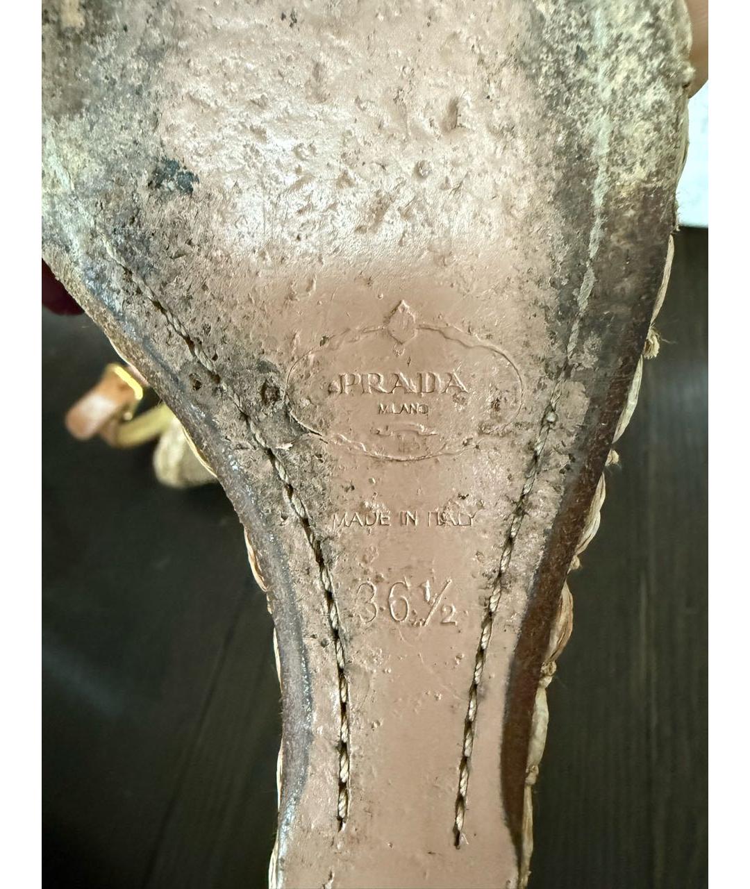 PRADA Бежевые кожаные босоножки, фото 6