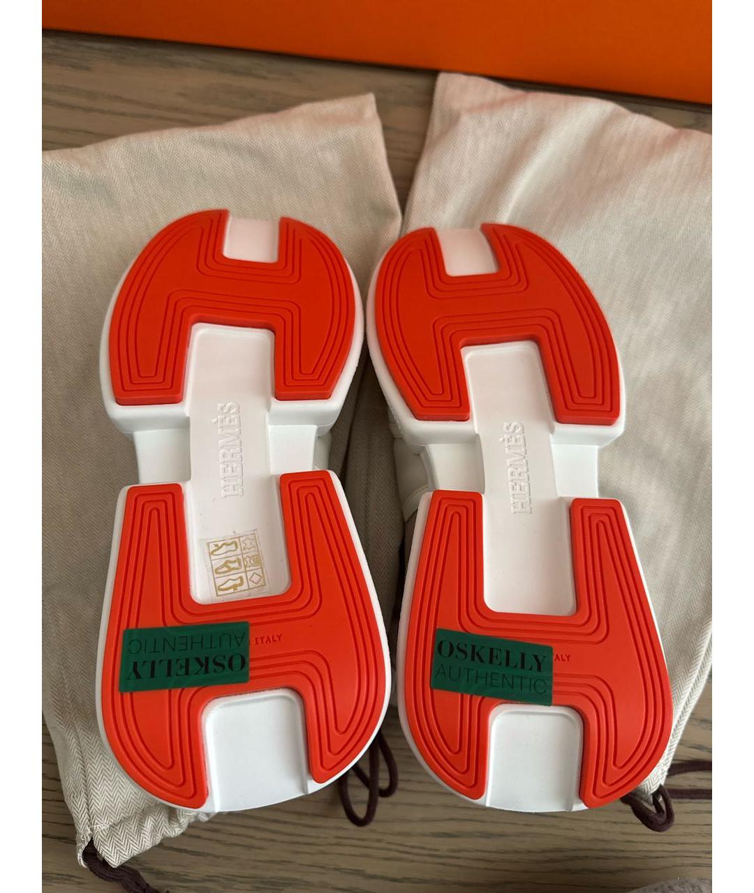 HERMES Бежевые кожаные кроссовки, фото 5