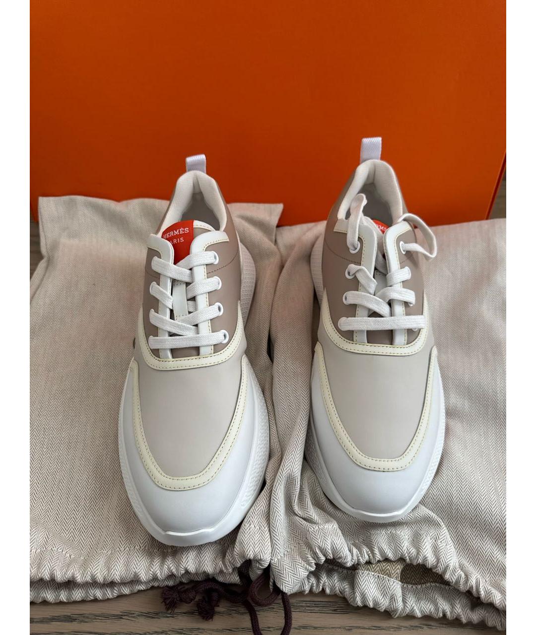 HERMES Бежевые кожаные кроссовки, фото 2