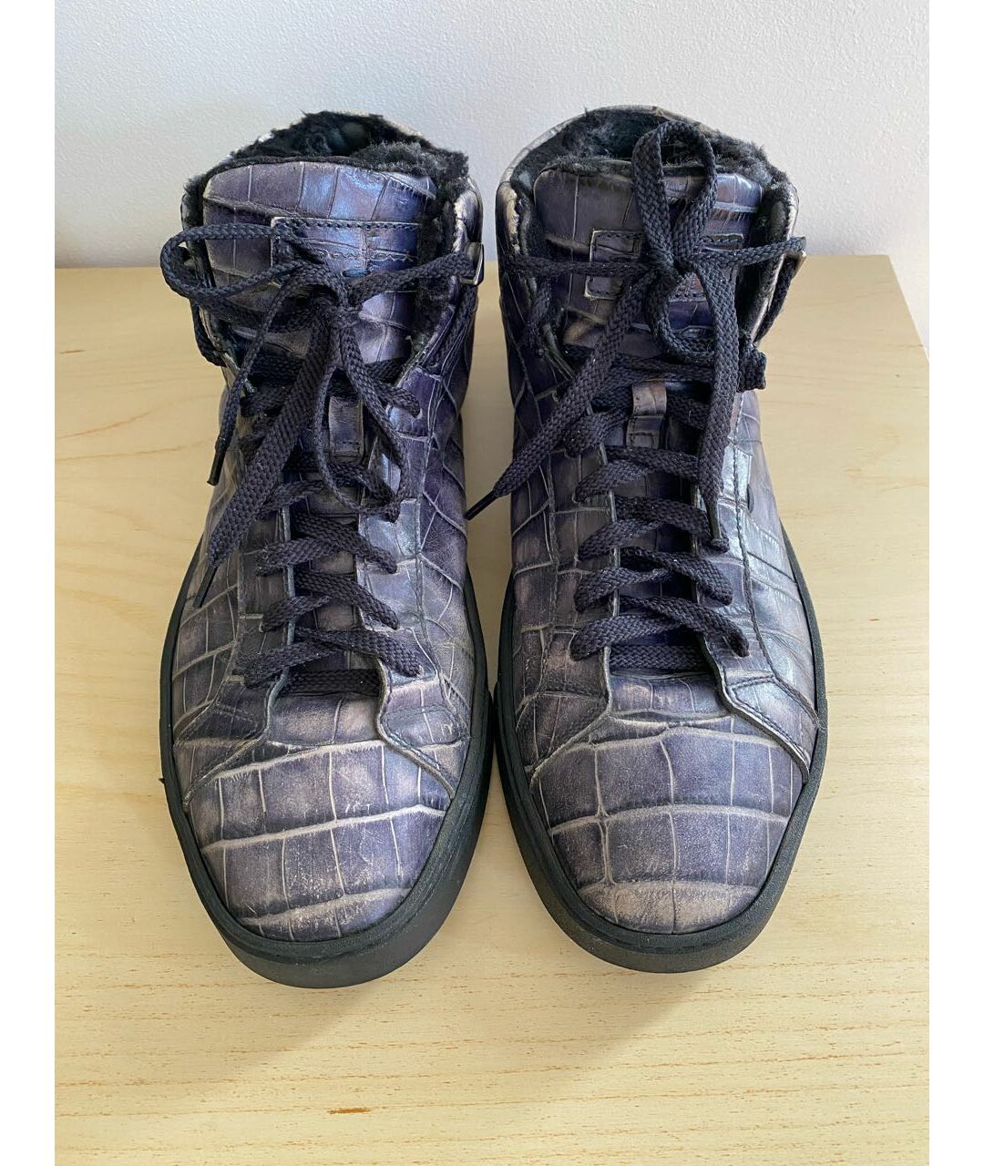 SANTONI Темно-синие кожаные высокие кроссовки / кеды, фото 2
