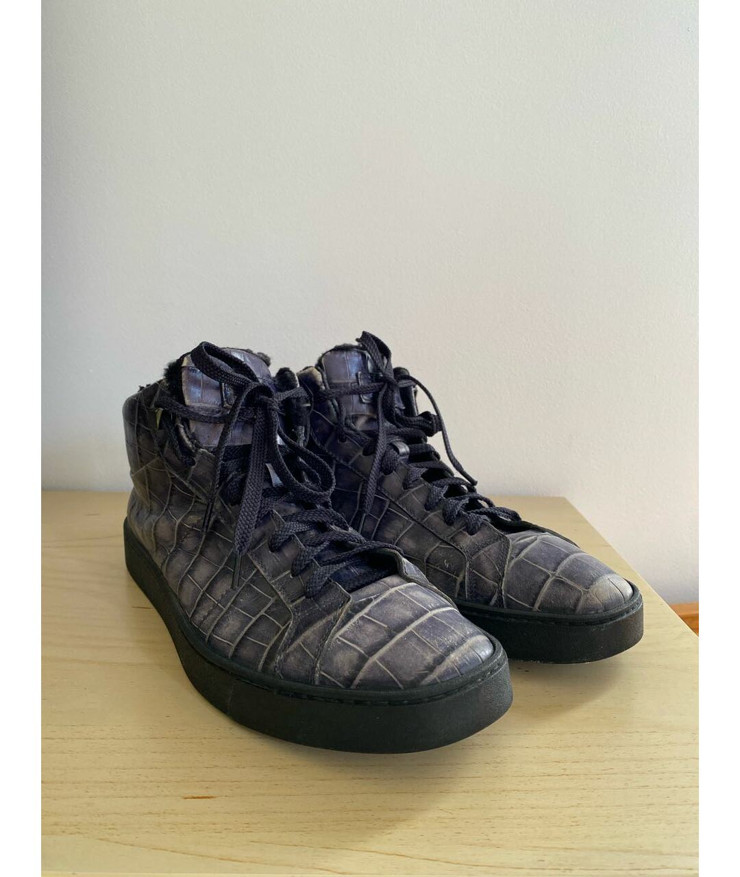 SANTONI Темно-синие кожаные высокие кроссовки / кеды, фото 6