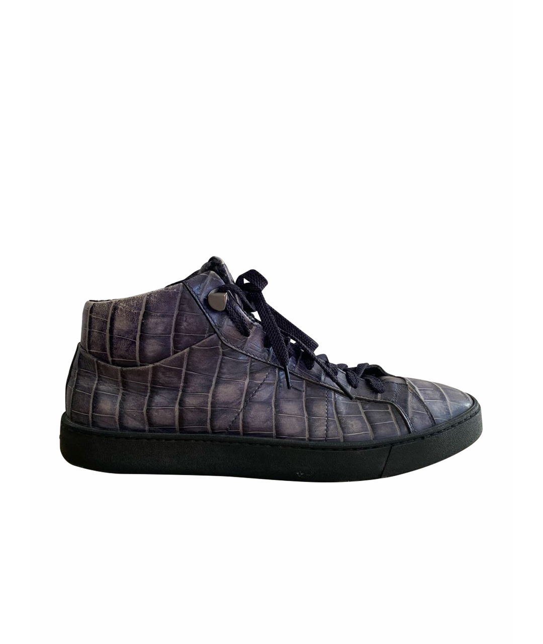 SANTONI Темно-синие кожаные высокие кроссовки / кеды, фото 1