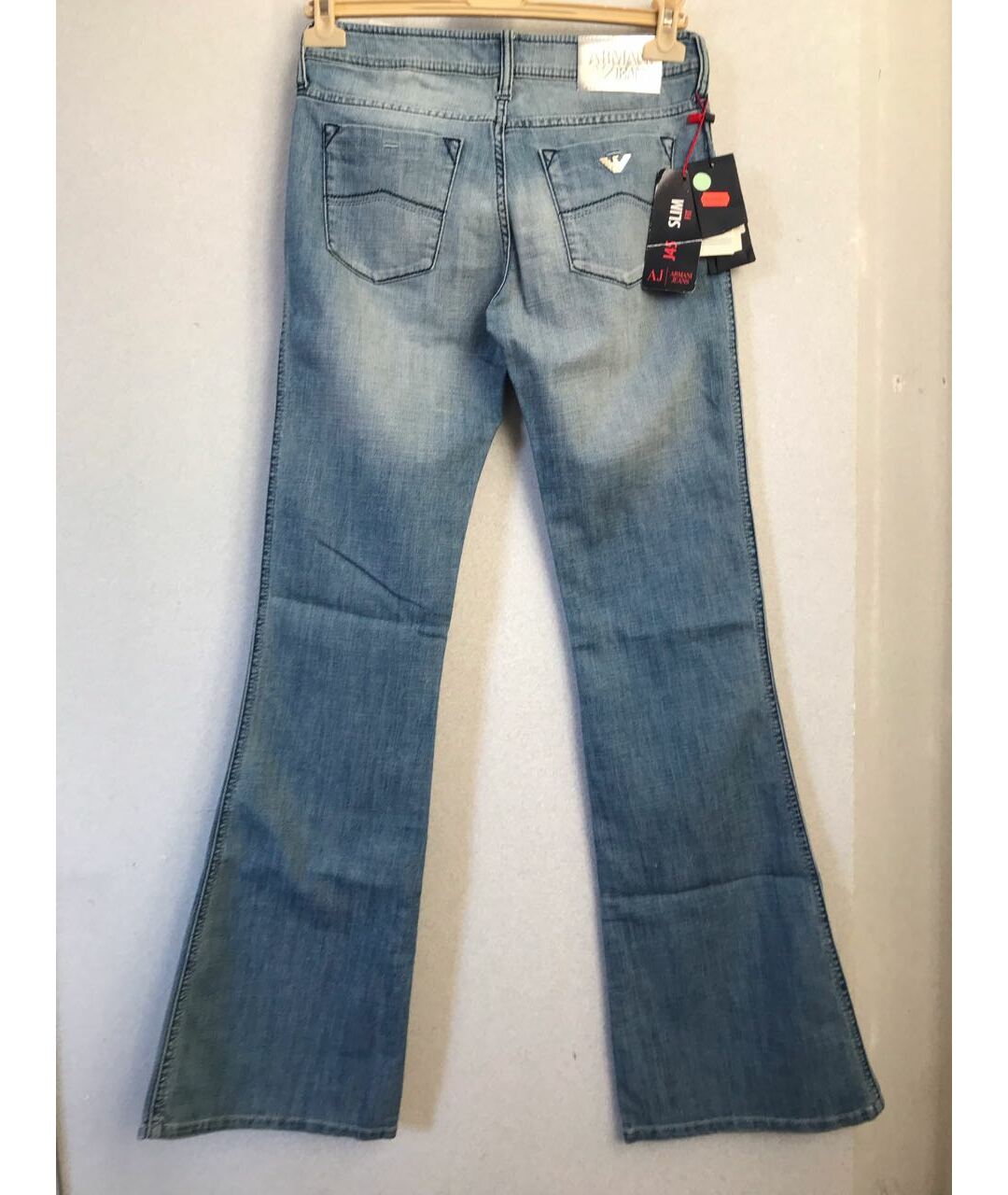 ARMANI JEANS Голубые хлопко-полиэстеровые джинсы клеш, фото 2