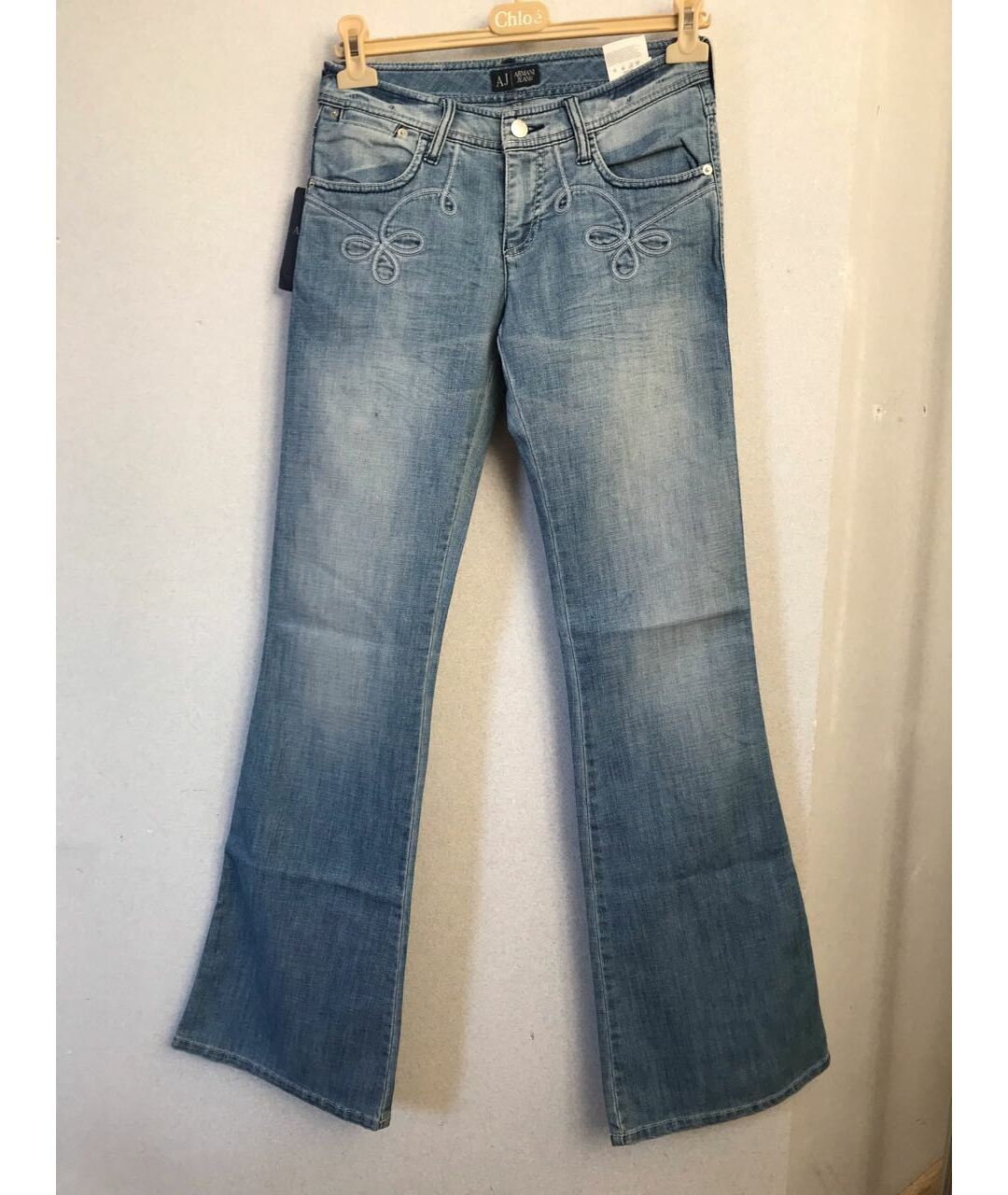 ARMANI JEANS Голубые хлопко-полиэстеровые джинсы клеш, фото 6