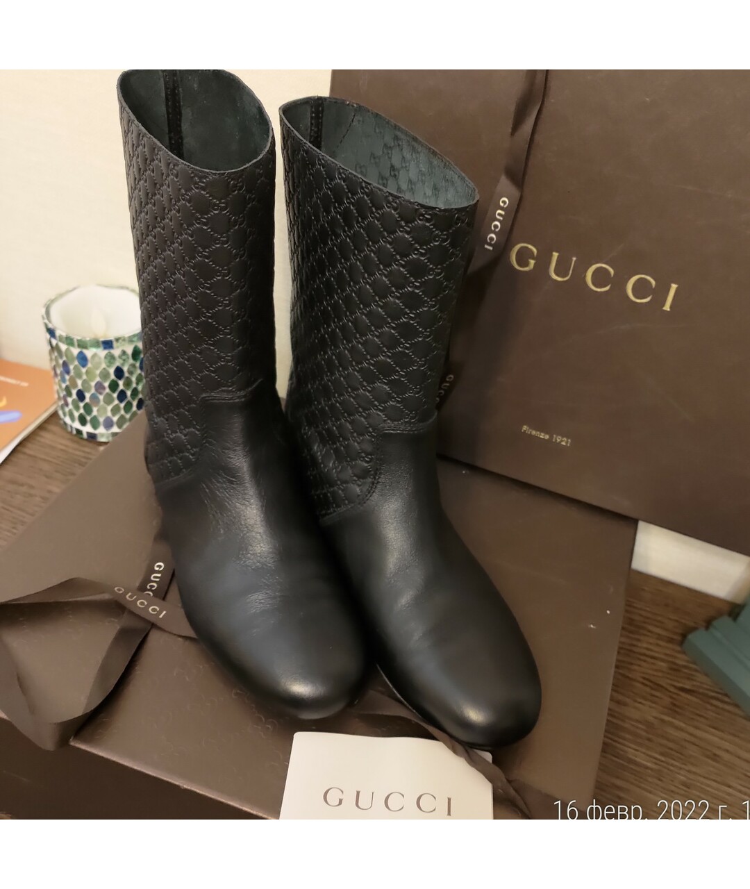 GUCCI Черные кожаные сапоги, фото 4