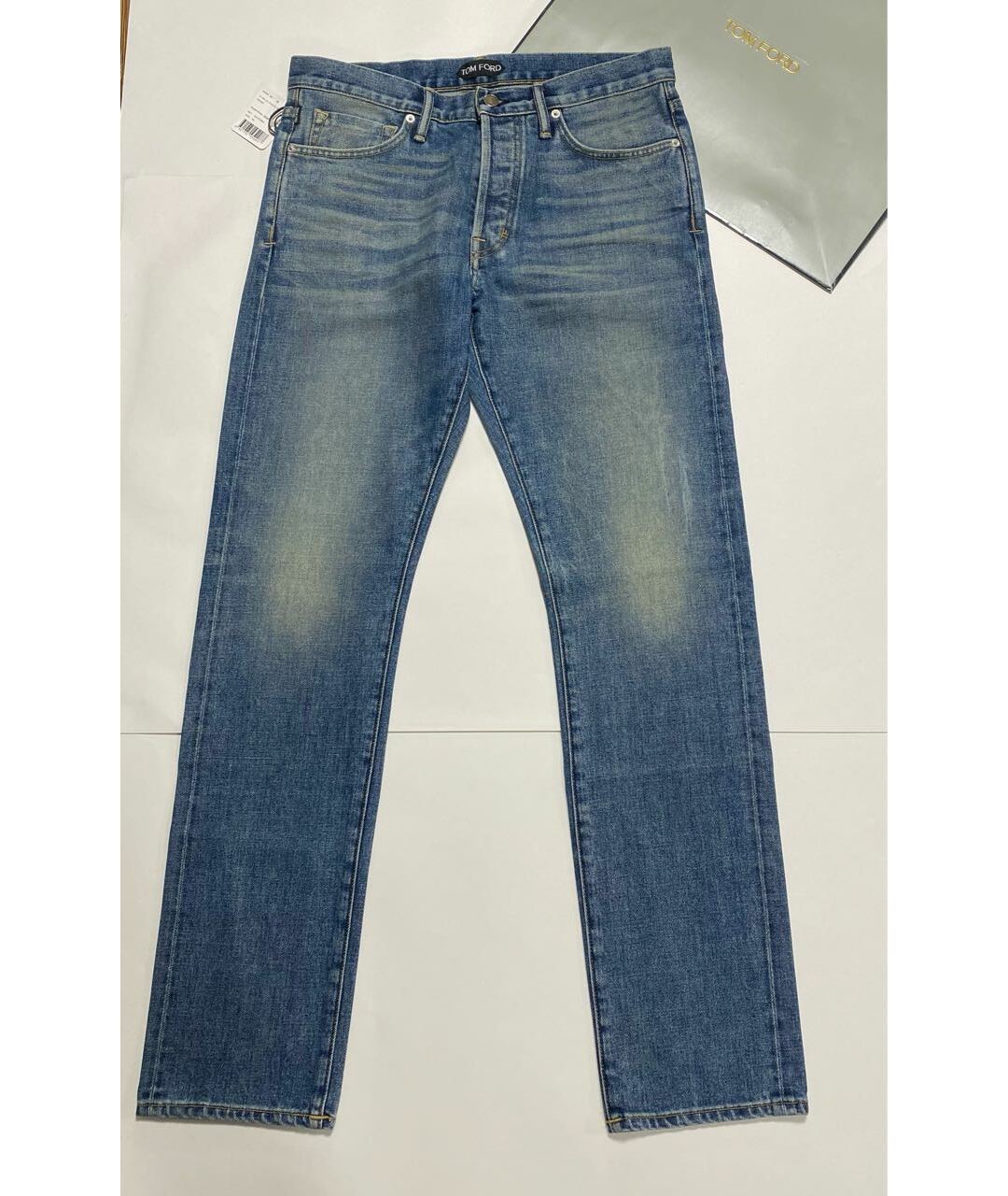 TOM FORD Голубые хлопко-эластановые прямые джинсы, фото 6