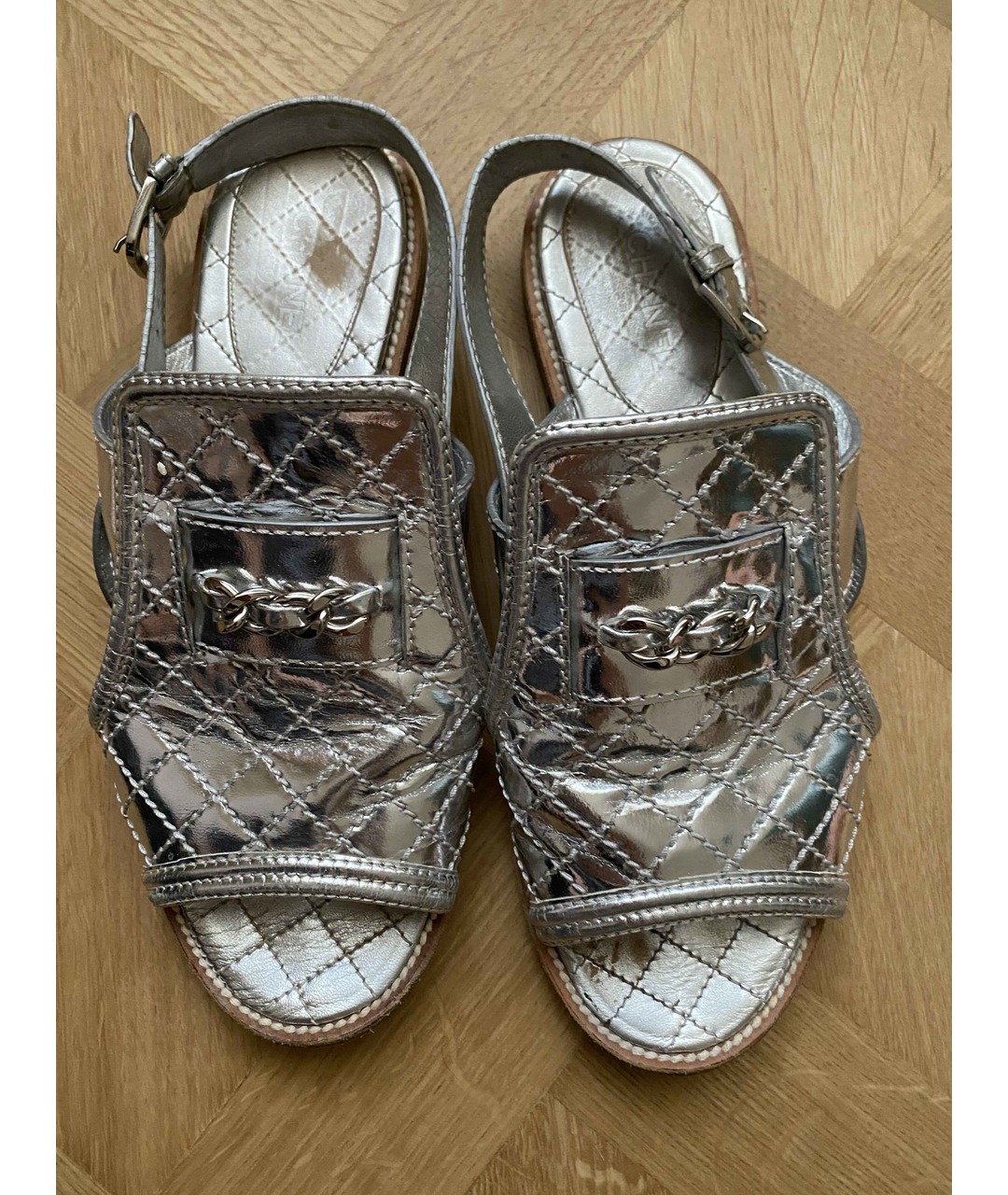 CHANEL PRE-OWNED Серебряные кожаные сандалии, фото 2