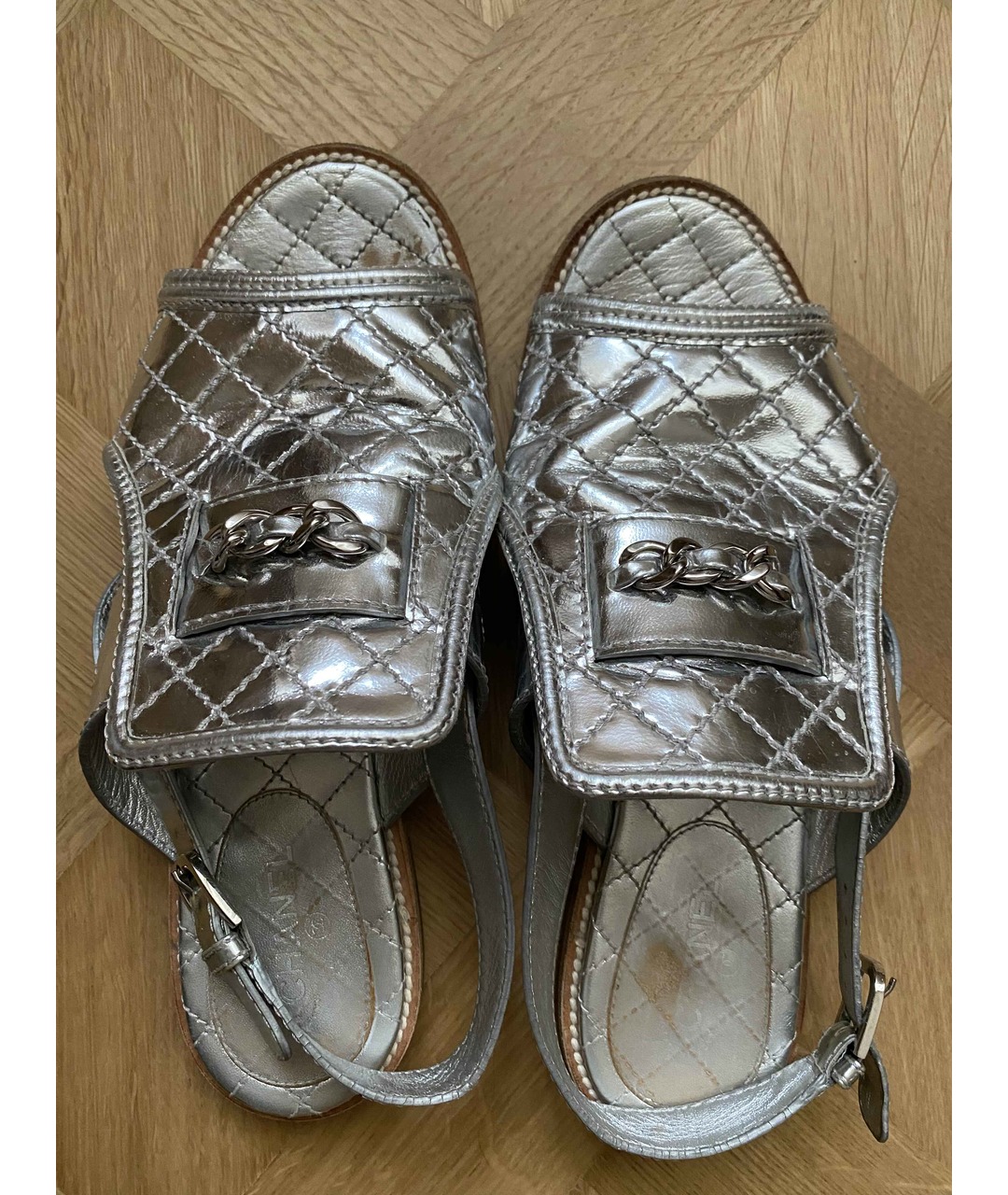 CHANEL PRE-OWNED Серебряные кожаные сандалии, фото 3