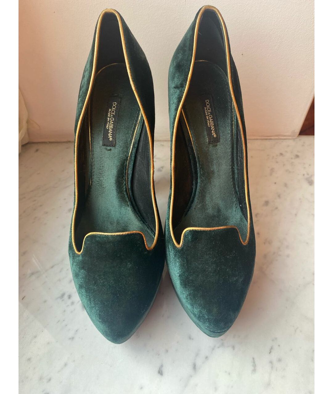 DOLCE&GABBANA Зеленые бархатные туфли, фото 2
