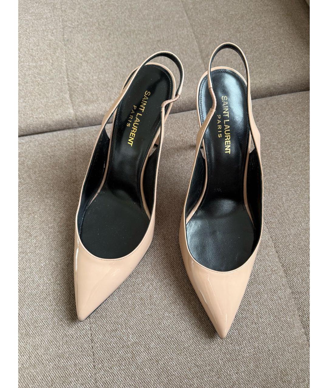 SAINT LAURENT Бежевые туфли из лакированной кожи, фото 5