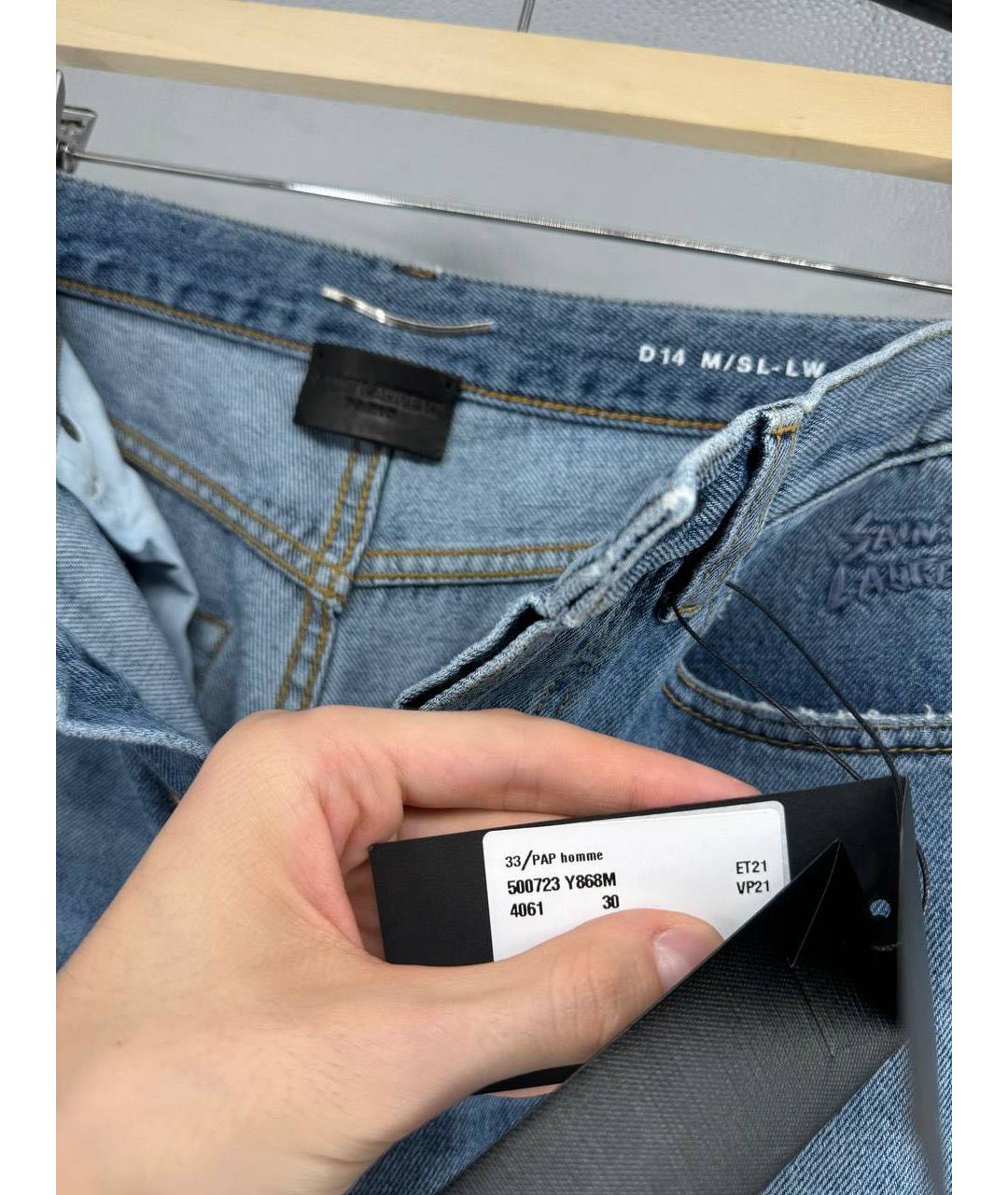 SAINT LAURENT Голубые хлопковые джинсы скинни, фото 4
