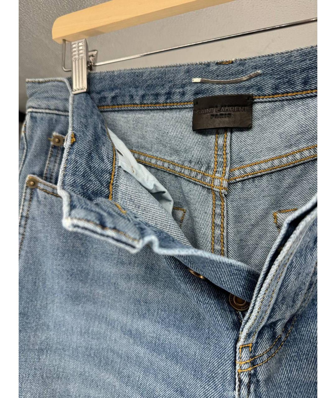 SAINT LAURENT Голубые хлопковые джинсы скинни, фото 7
