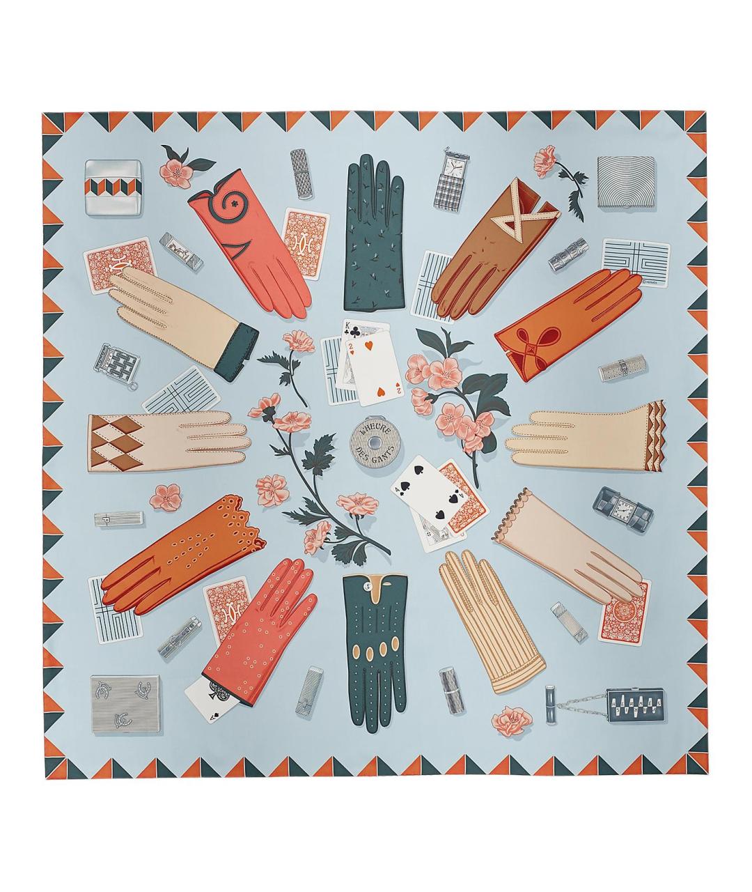 HERMES Голубой шелковый шарф, фото 2