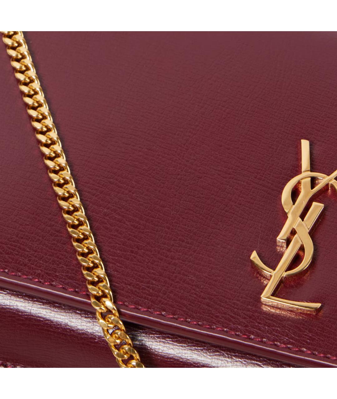 SAINT LAURENT Бордовая кожаная сумка через плечо, фото 3