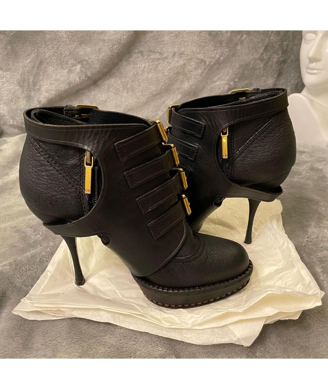CHRISTIAN DIOR Черные кожаные ботильоны, фото 5