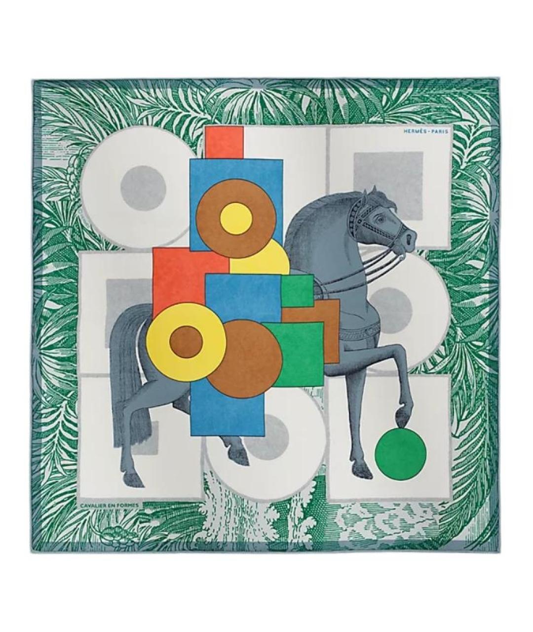 HERMES Зеленый шелковый шарф, фото 1