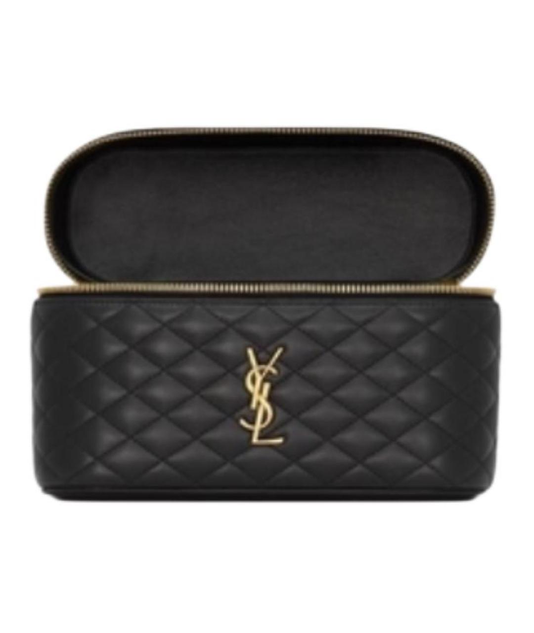 SAINT LAURENT Черная кожаная косметичка, фото 2