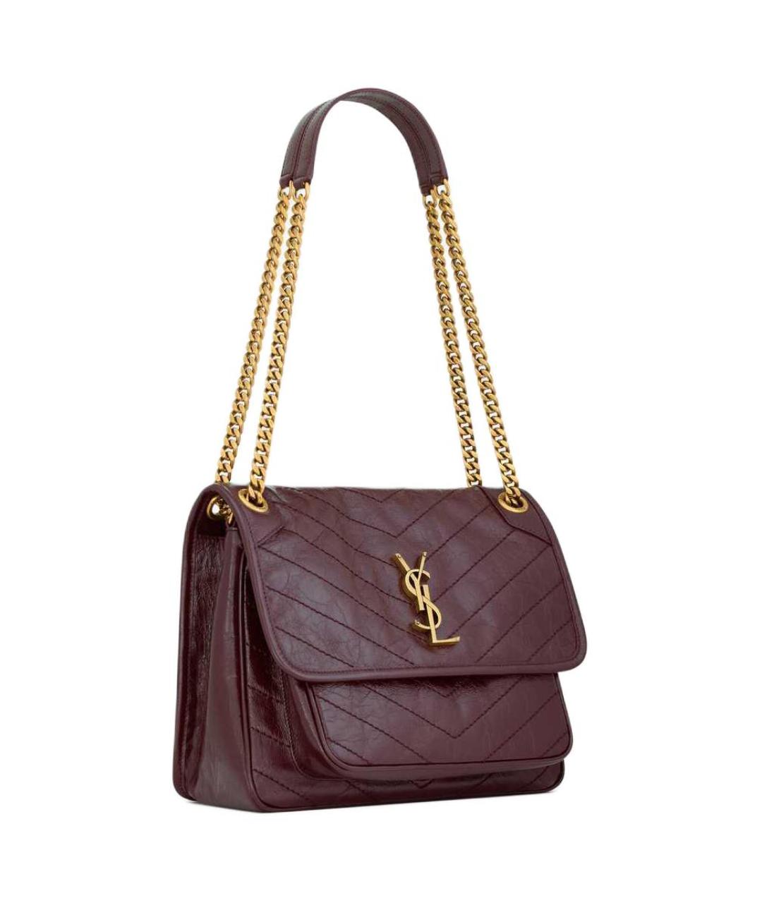 SAINT LAURENT Бордовая кожаная сумка через плечо, фото 2